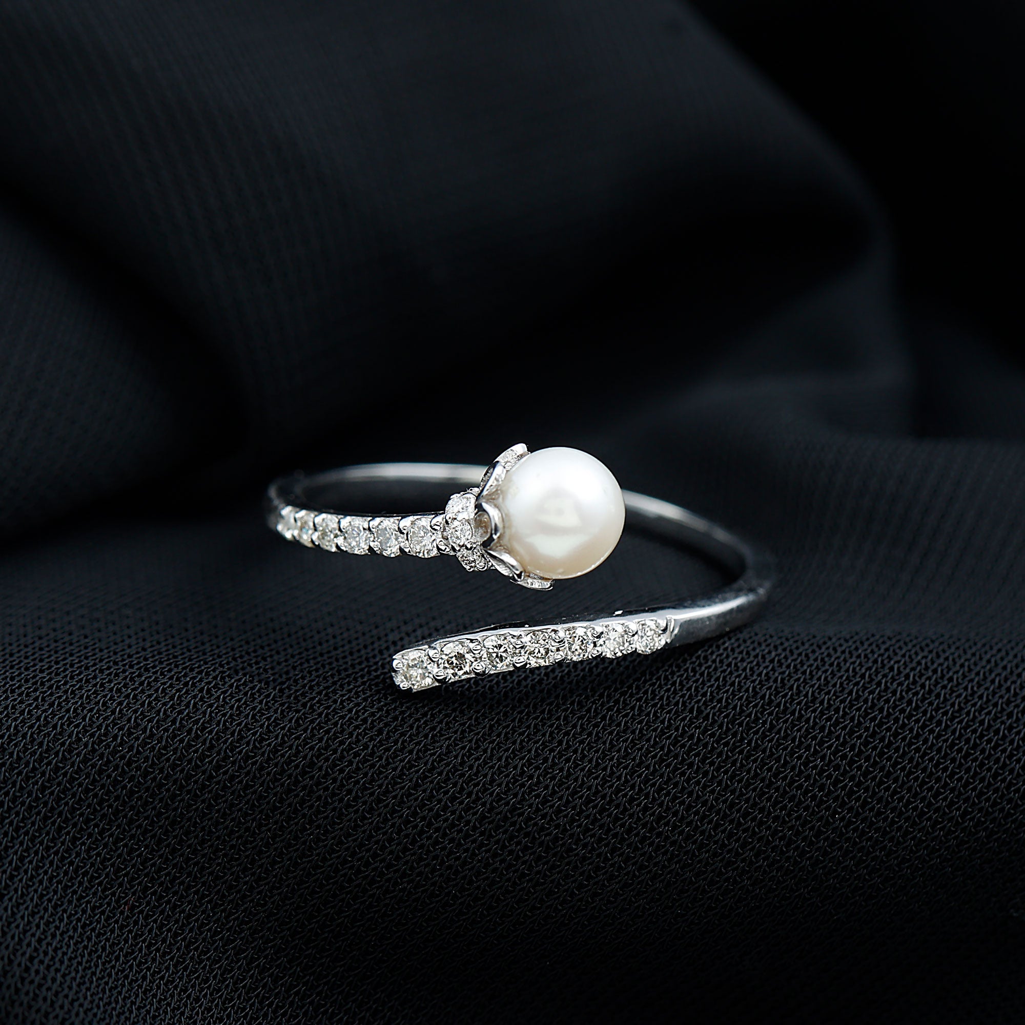Rosec Jewels-Natural 2 Carat Freshwater Pearl Wrap Ring with Diamond