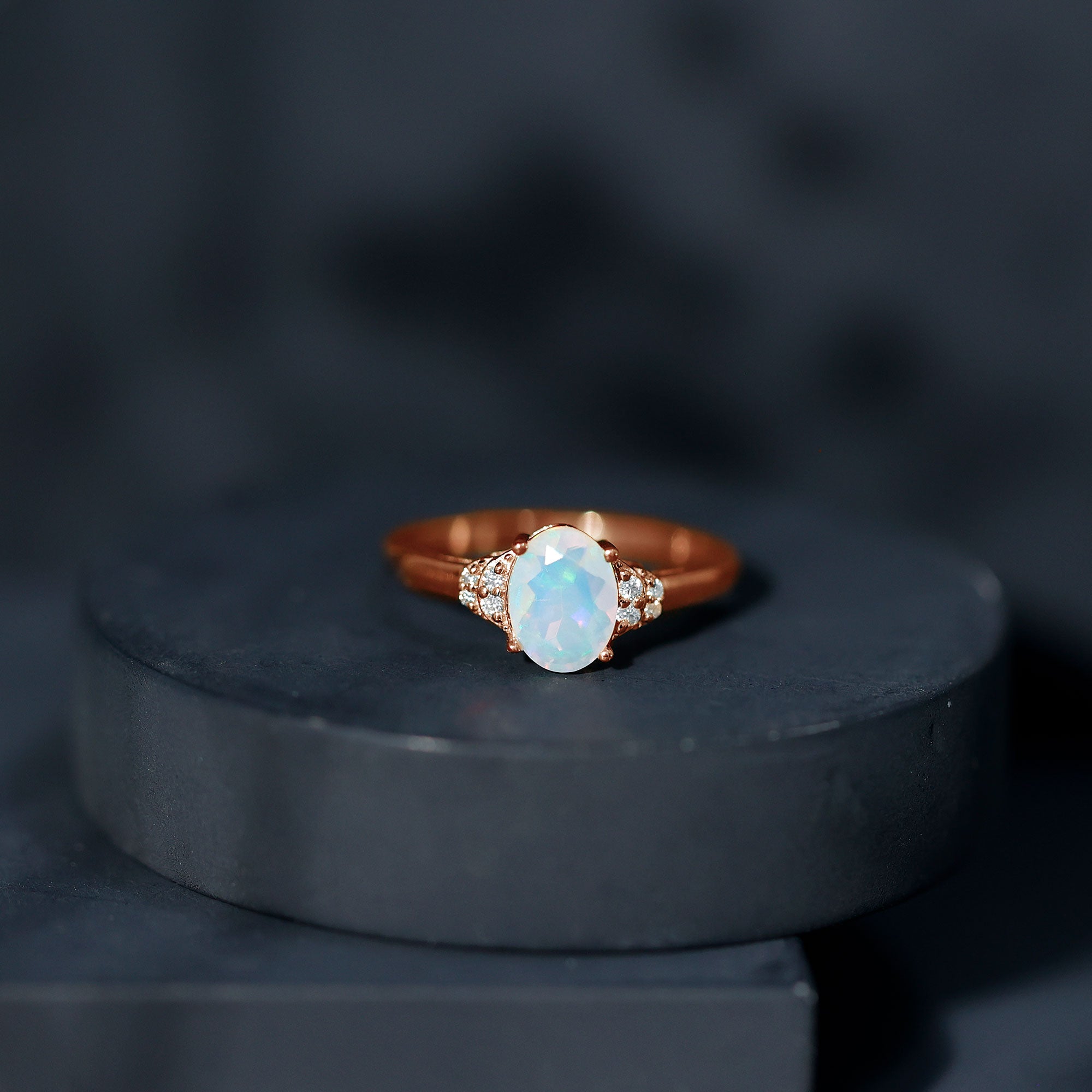 Classic 6X8 mm Ethiopian Opal Oval Engagement Ring AAA - Rosec Jewels