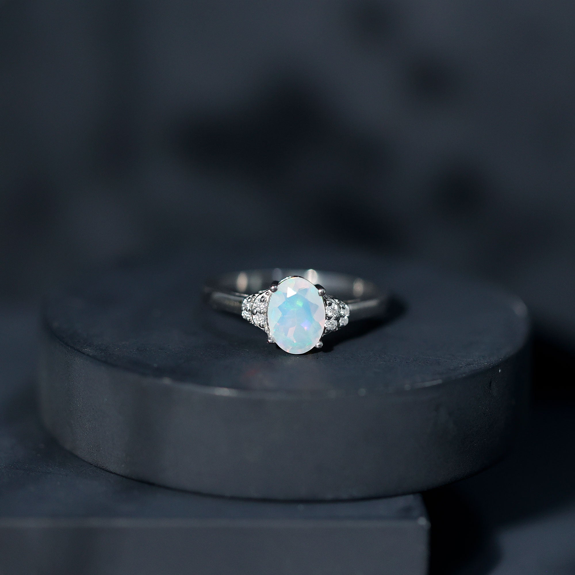 Classic 6X8 mm Ethiopian Opal Oval Engagement Ring AAA - Rosec Jewels