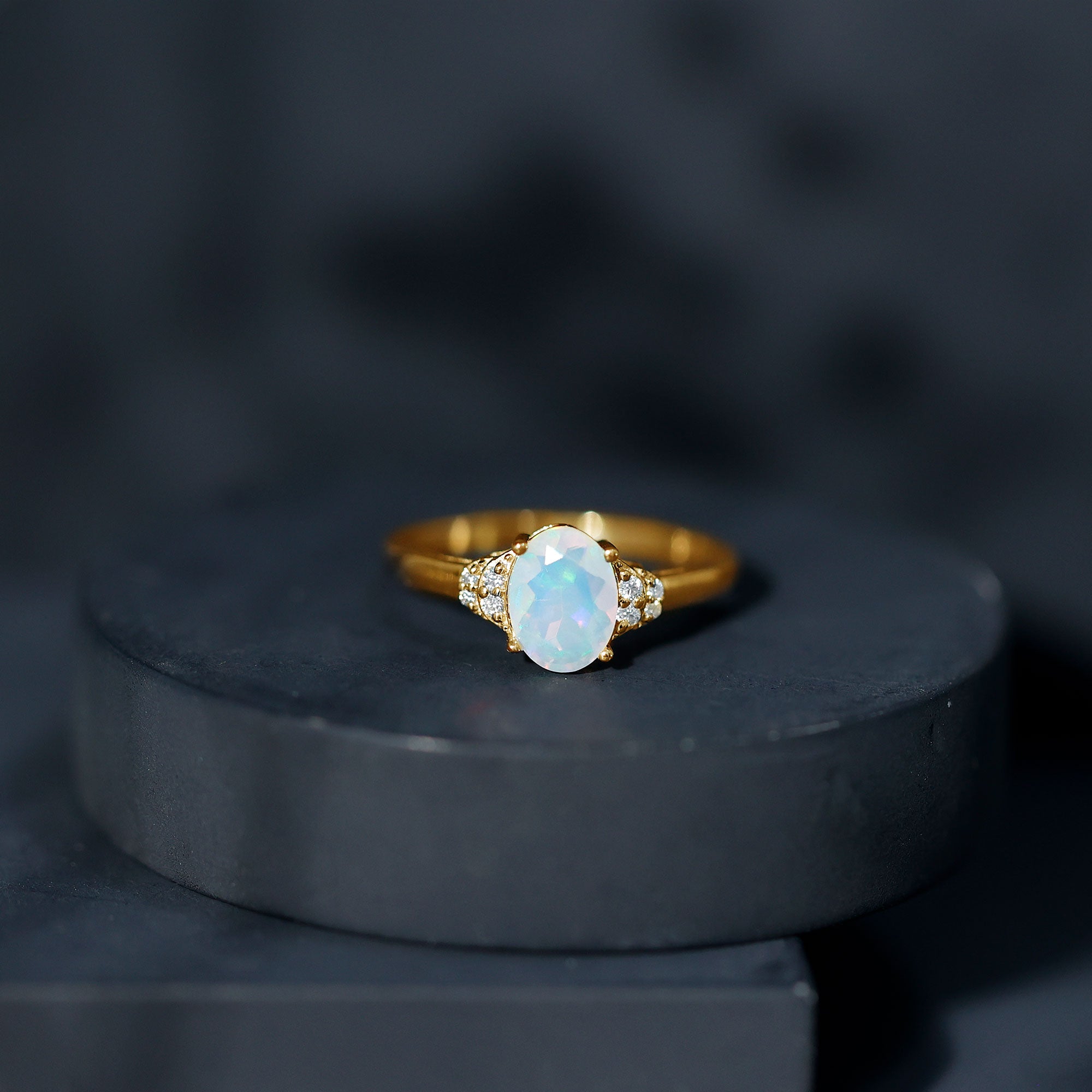 Classic 6X8 mm Ethiopian Opal Oval Engagement Ring AAA - Rosec Jewels