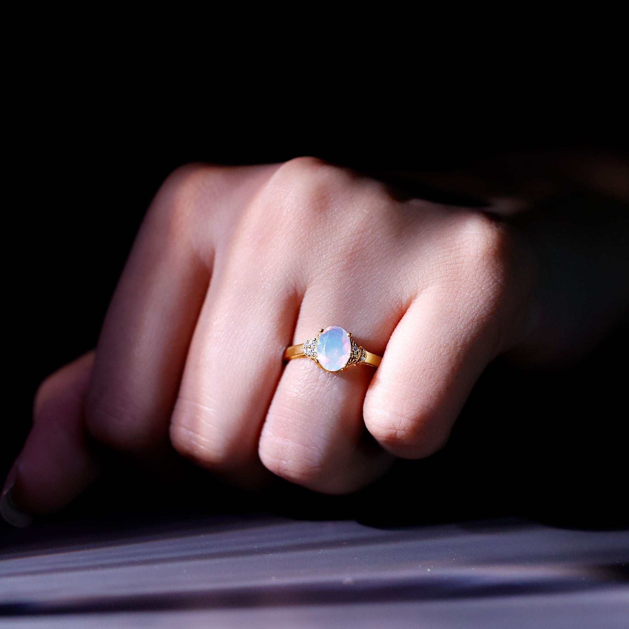 Classic 6X8 mm Ethiopian Opal Oval Engagement Ring AAA - Rosec Jewels