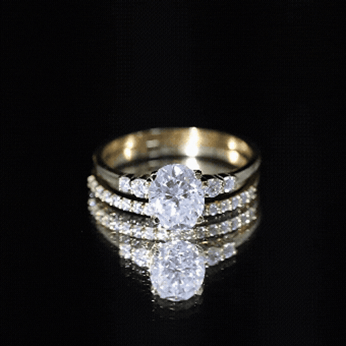 Certified Oval Cut Moissanite Engagement Ring with Wedding Band Set D-VS1 - Rosec Jewels