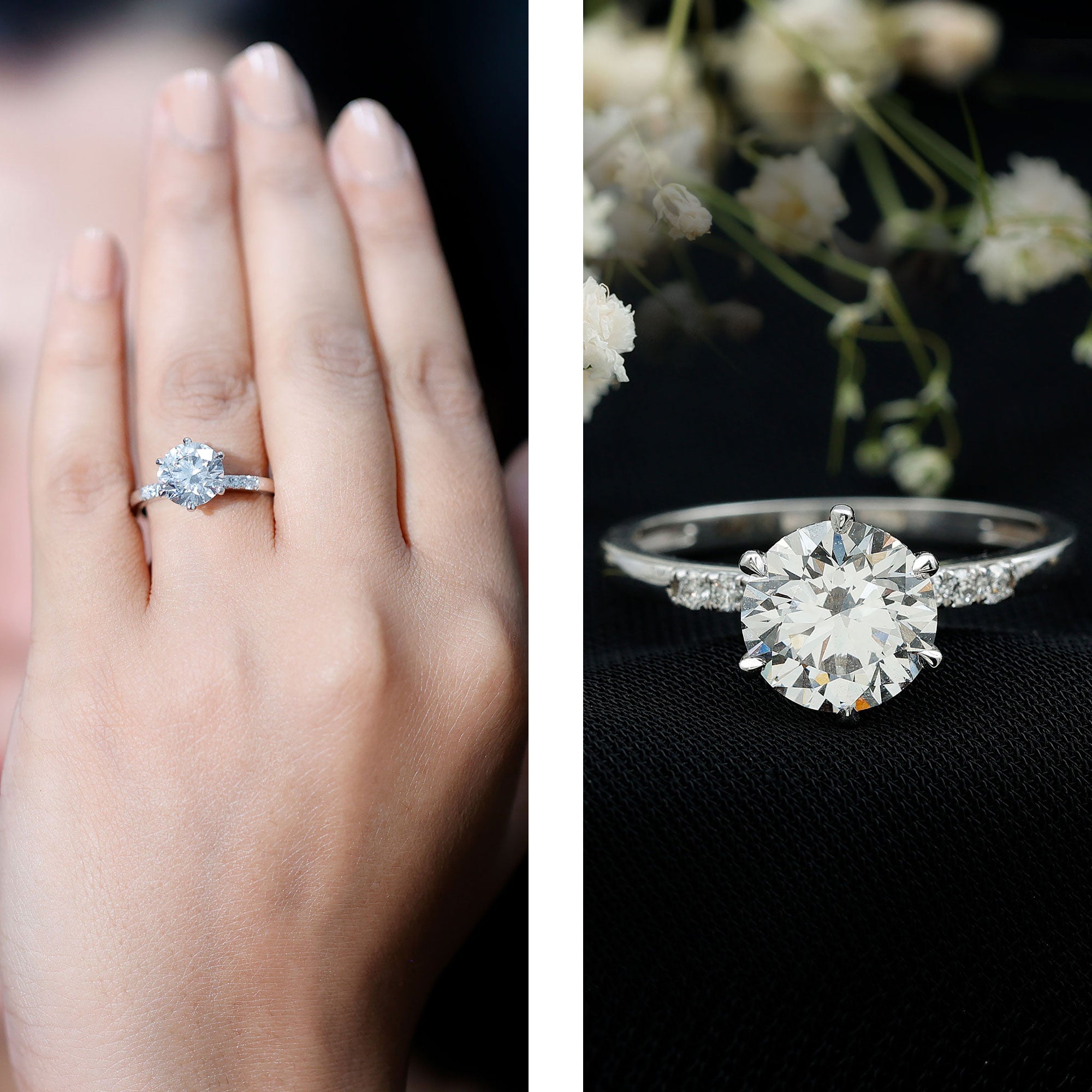 Rosec Jewels-Round Cut 9 MM Lab Grown Diamond Solitaire Engagement Ring