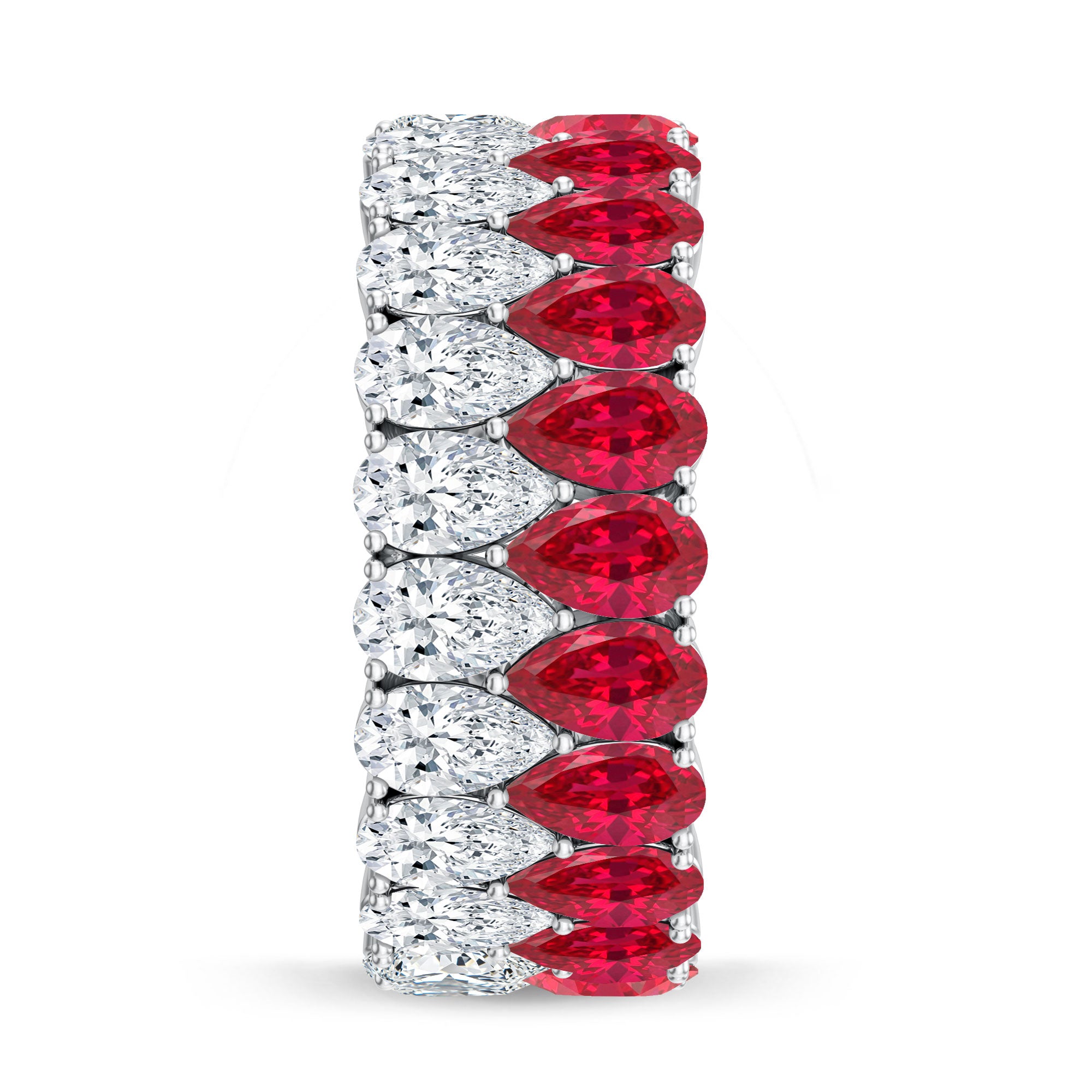 Pear Lab Grown Ruby and Diamond Wedding Anniversary Band AAAA - Rosec Jewels