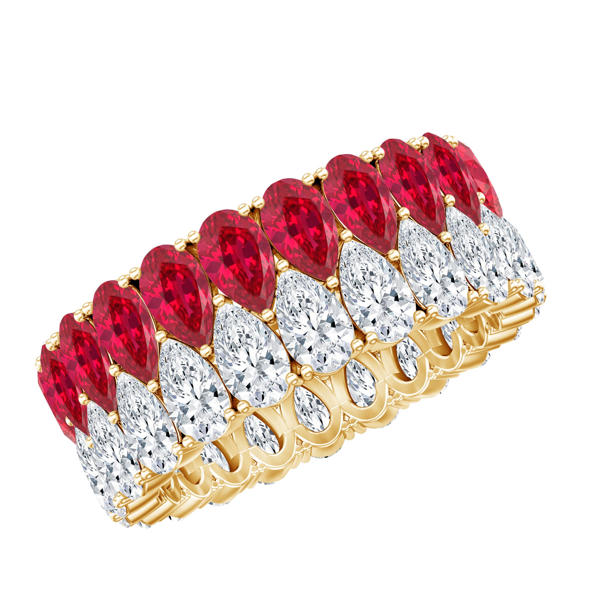 Pear Lab Grown Ruby and Diamond Wedding Anniversary Band AAAA - Rosec Jewels