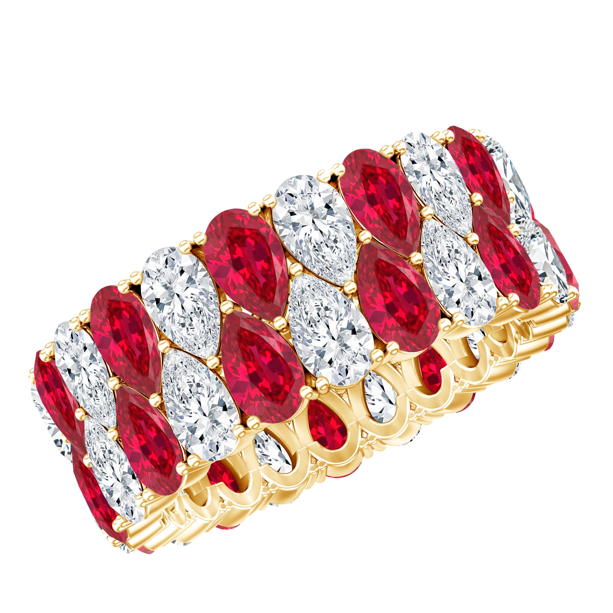 Wide Lab Grown Ruby and Diamond Eternity Band for Women AAAA - Rosec Jewels