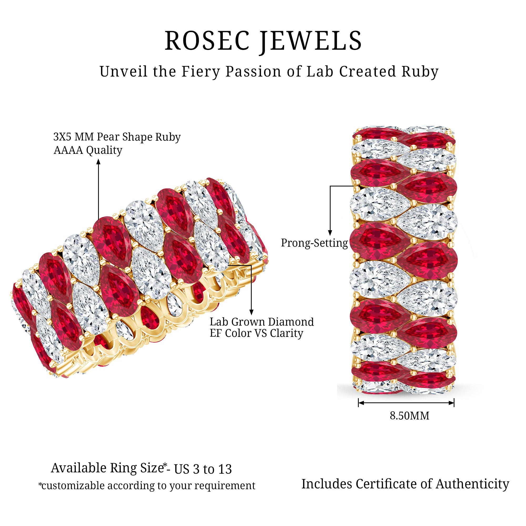 Wide Lab Grown Ruby and Diamond Eternity Band for Women AAAA - Rosec Jewels