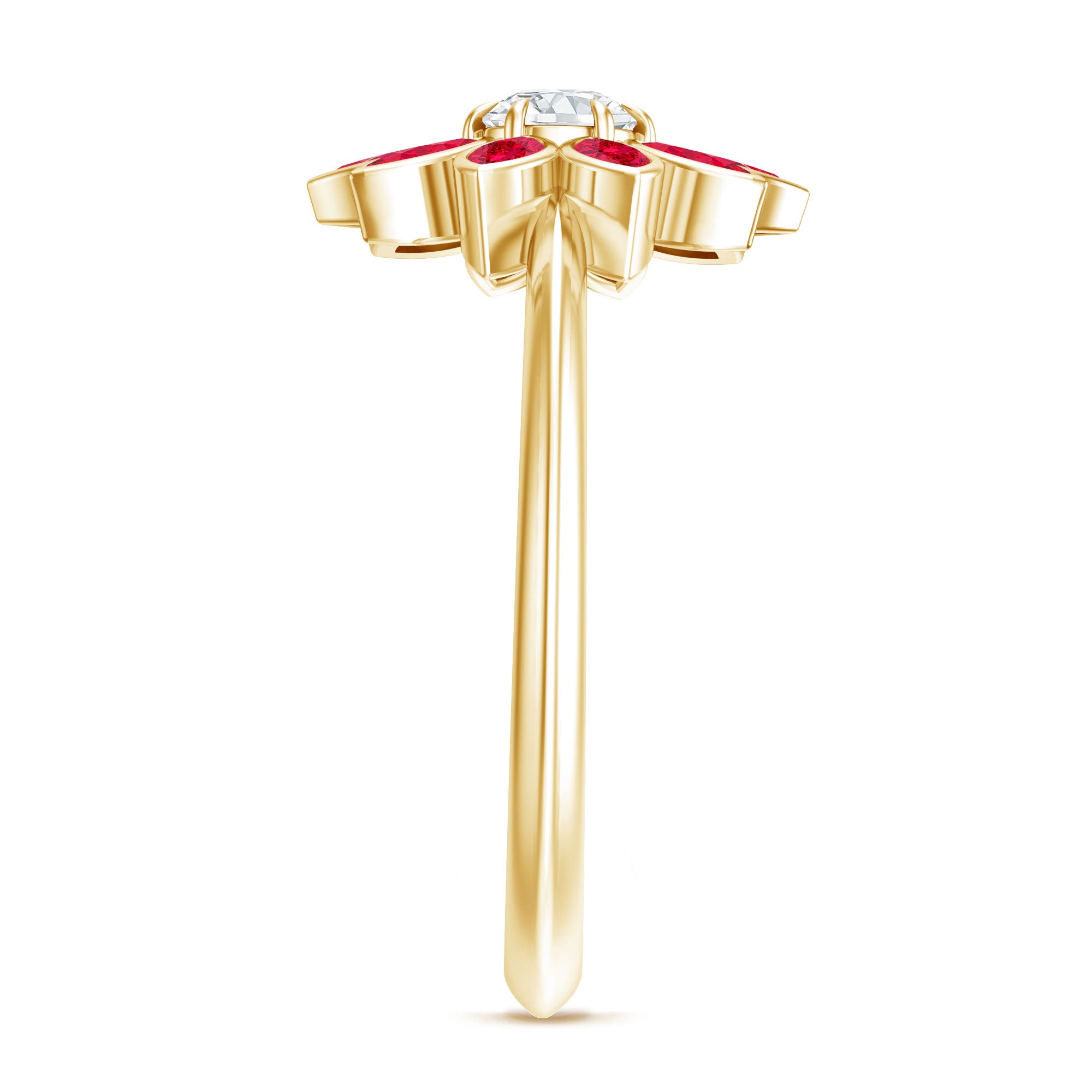 Lab Grown Diamond and Ruby Flower Cocktail Ring with Certificate Lab - ( EF-VS ) - Rosec Jewels