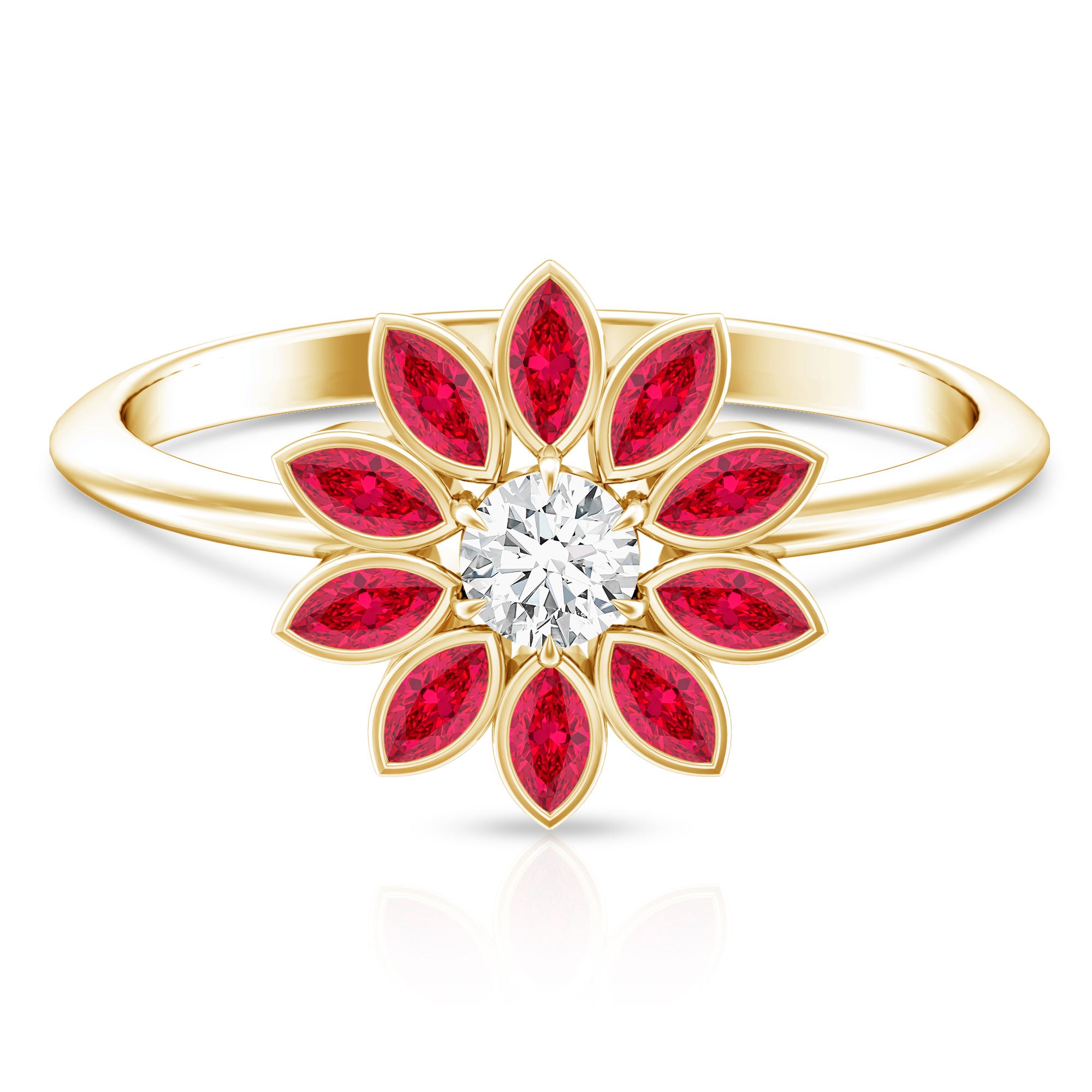 Lab Grown Diamond and Ruby Flower Cocktail Ring with Certificate Lab - ( EF-VS ) - Rosec Jewels