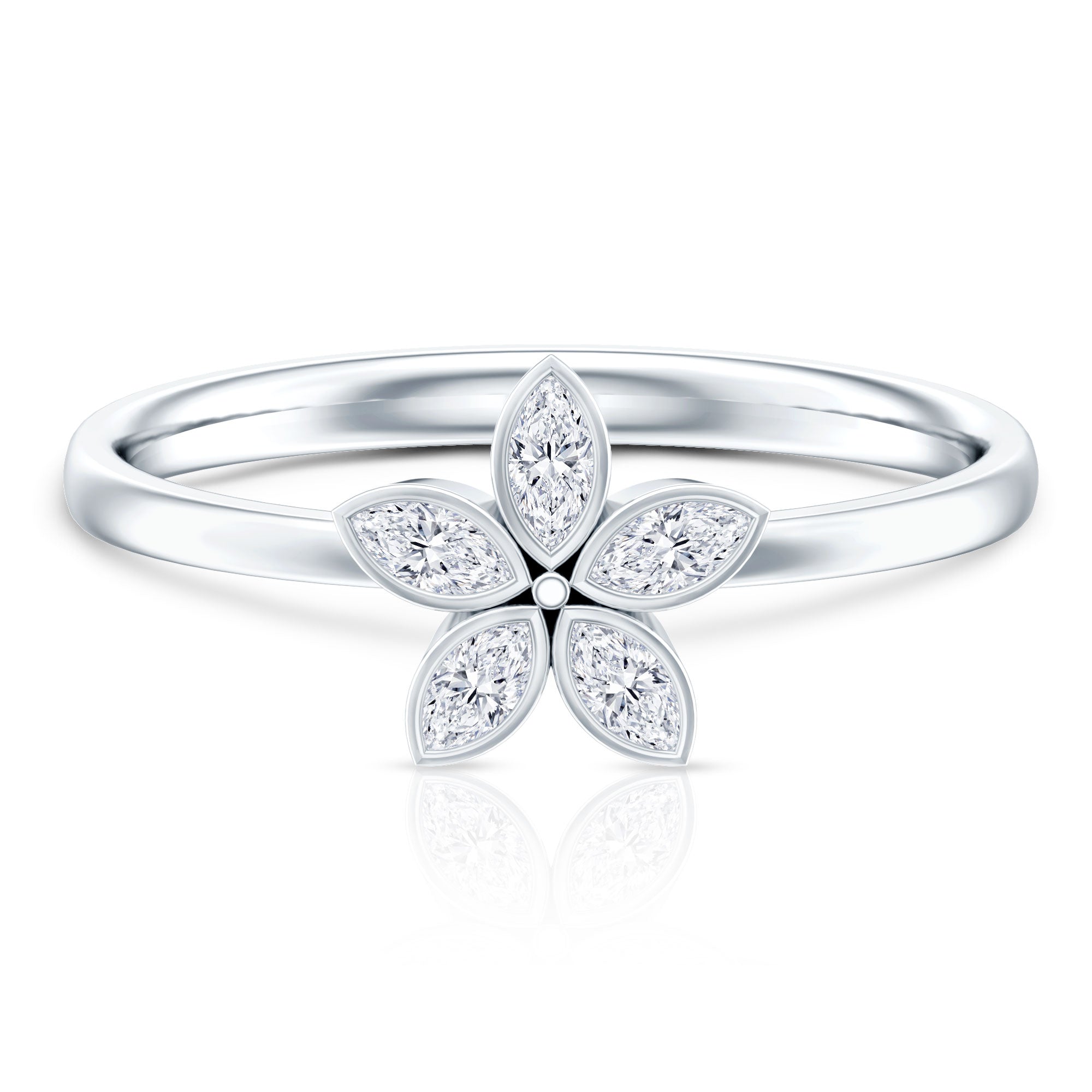 Marquise Cut Lab Grown Diamond Flower Promise Ring for Women Lab - ( EF-VS ) - Rosec Jewels