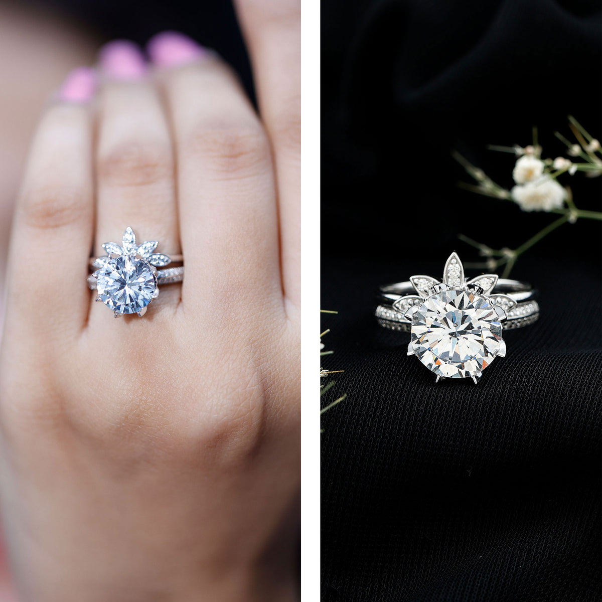 Floral Inspired Lab Grown 4 Carat Diamond Wedding Ring Set IGI Certified Lab - ( E-VS1 ) - Rosec Jewels