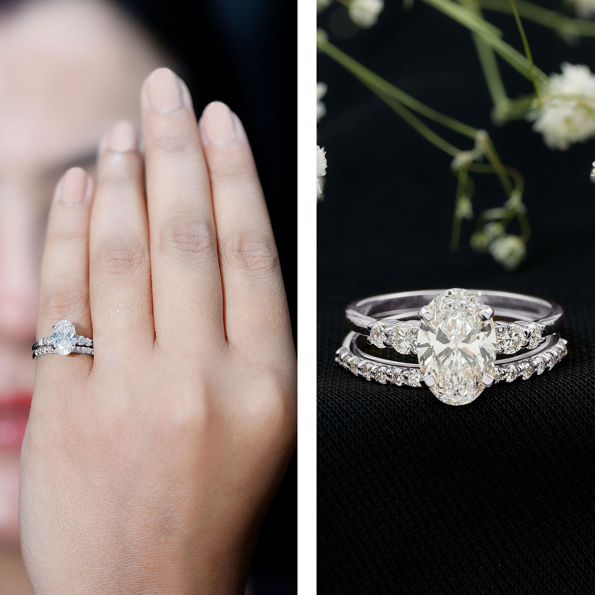 2 Carat Oval Shape Lab Diamond Bridal Ring Set with IGI Certificate Lab - ( EF-VS ) - Rosec Jewels