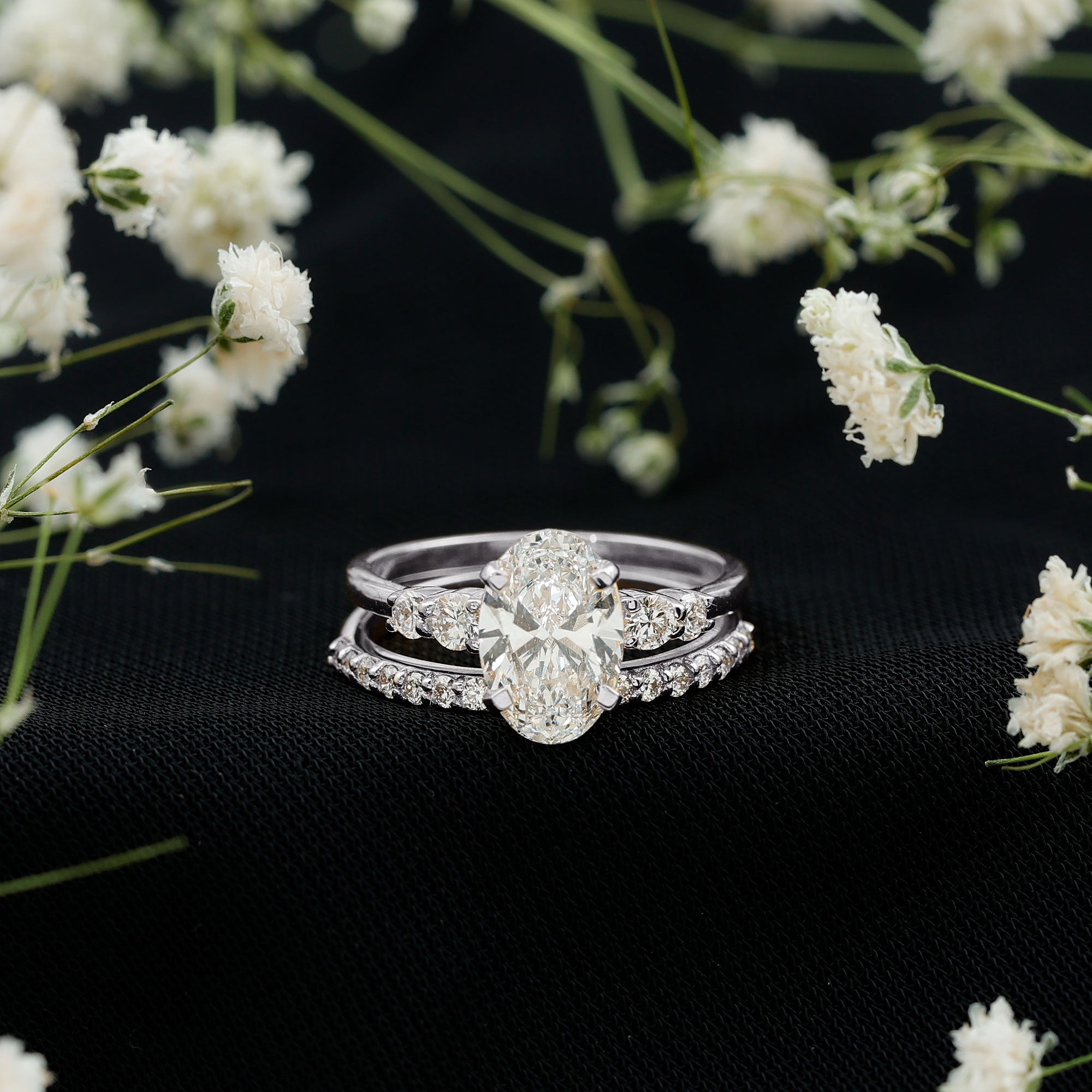 2 Carat Oval Shape Lab Diamond Bridal Ring Set with IGI Certificate Lab - ( E-VS1 ) - Rosec Jewels