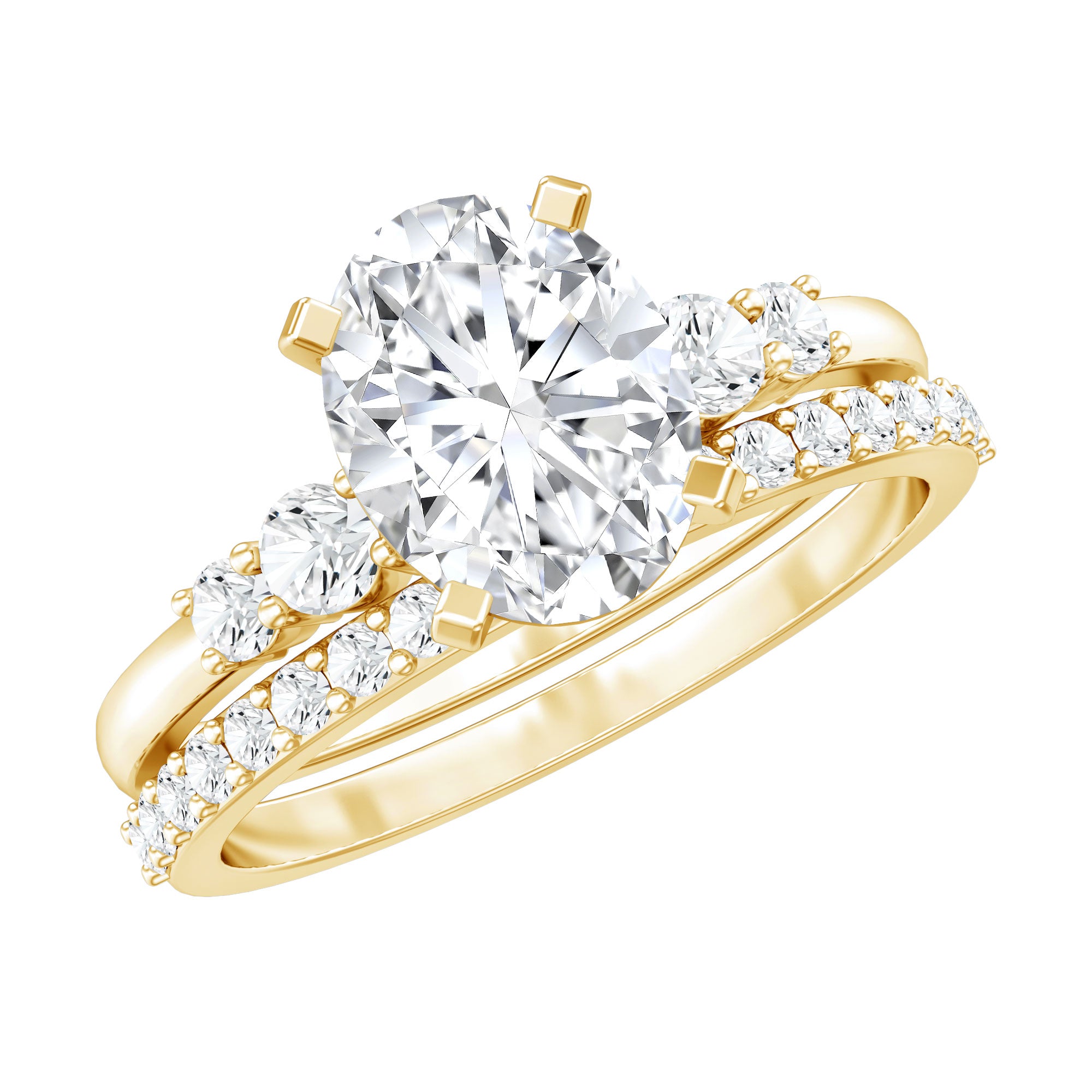 2 Carat Oval Shape Lab Diamond Bridal Ring Set with IGI Certificate Lab - ( E-VS1 ) - Rosec Jewels