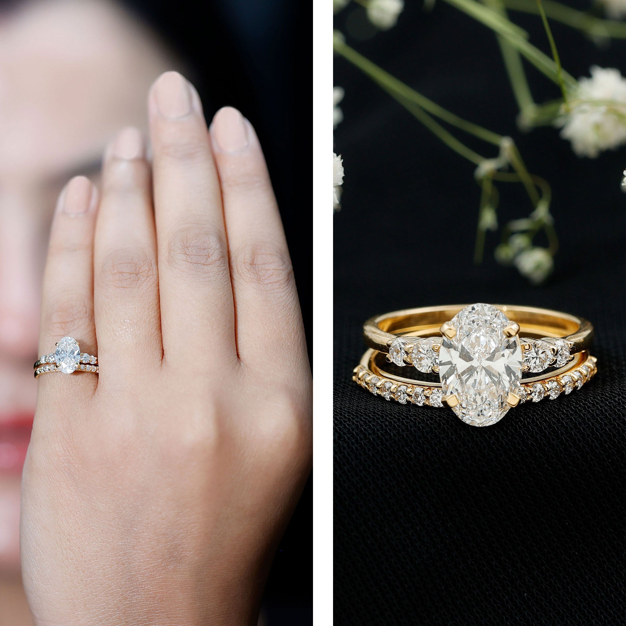 2 Carat Oval Shape Lab Diamond Bridal Ring Set with IGI Certificate Lab - ( E-VS1 ) - Rosec Jewels