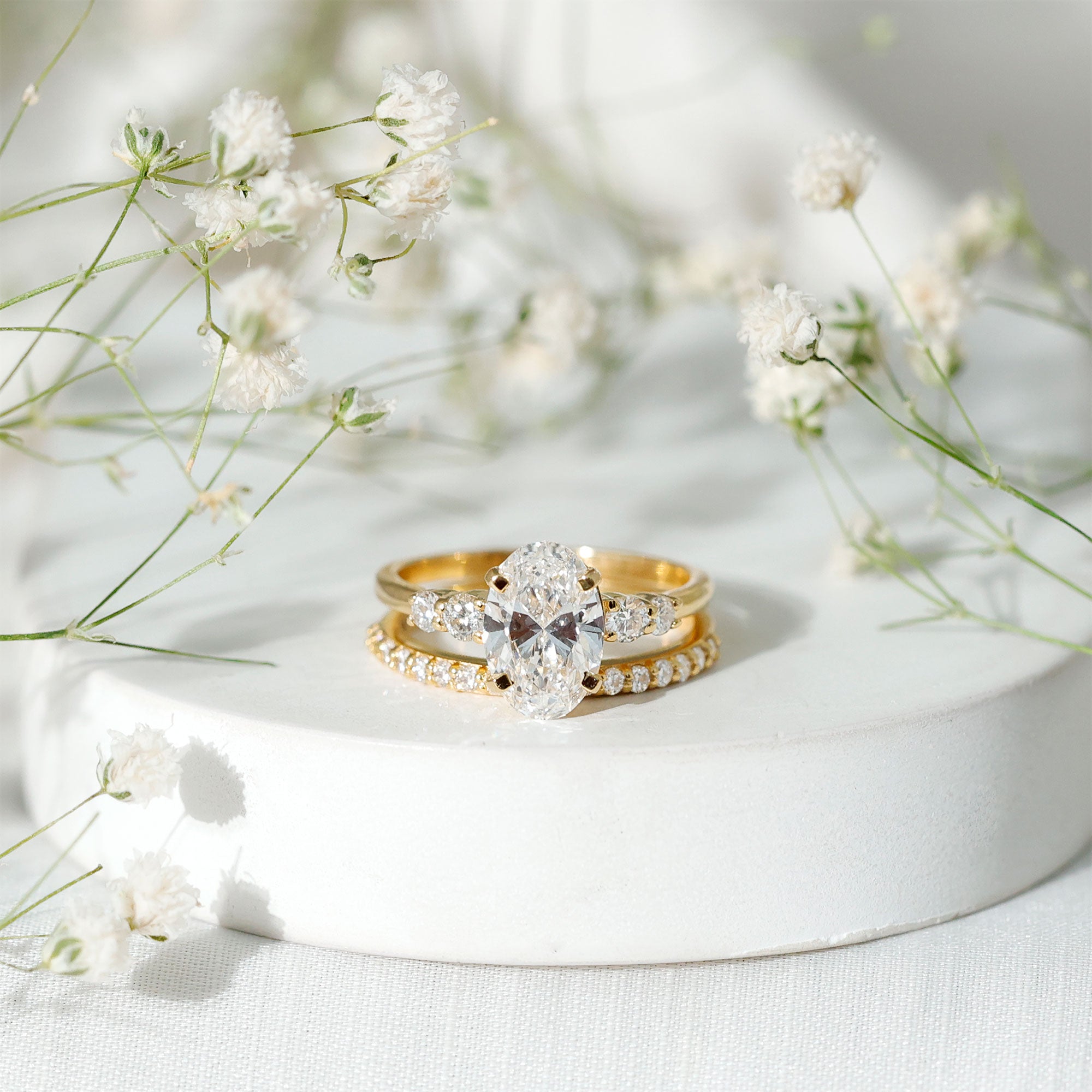 2 Carat Oval Shape Lab Diamond Bridal Ring Set with IGI Certificate Lab - ( EF-VS ) - Rosec Jewels
