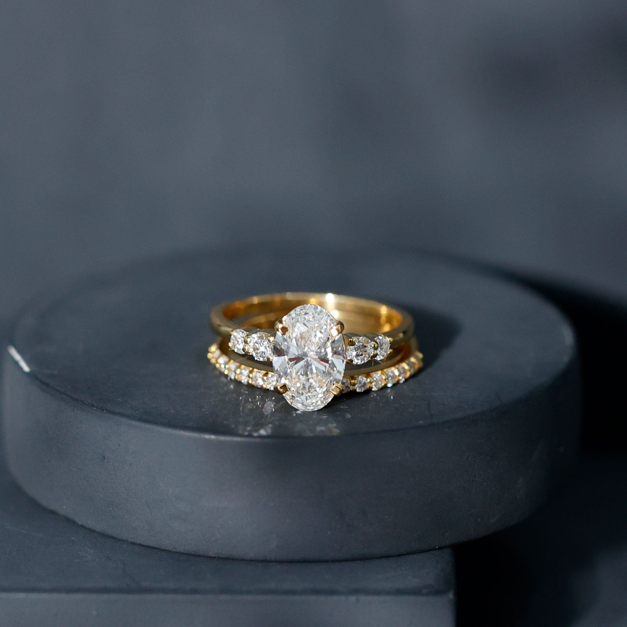 2 Carat Oval Shape Lab Diamond Bridal Ring Set with IGI Certificate Lab - ( E-VS1 ) - Rosec Jewels