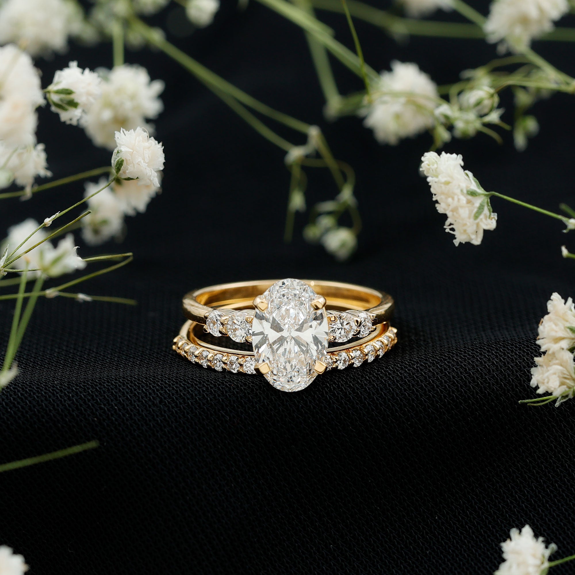 2 Carat Oval Shape Lab Diamond Bridal Ring Set with IGI Certificate Lab - ( E-VS1 ) - Rosec Jewels