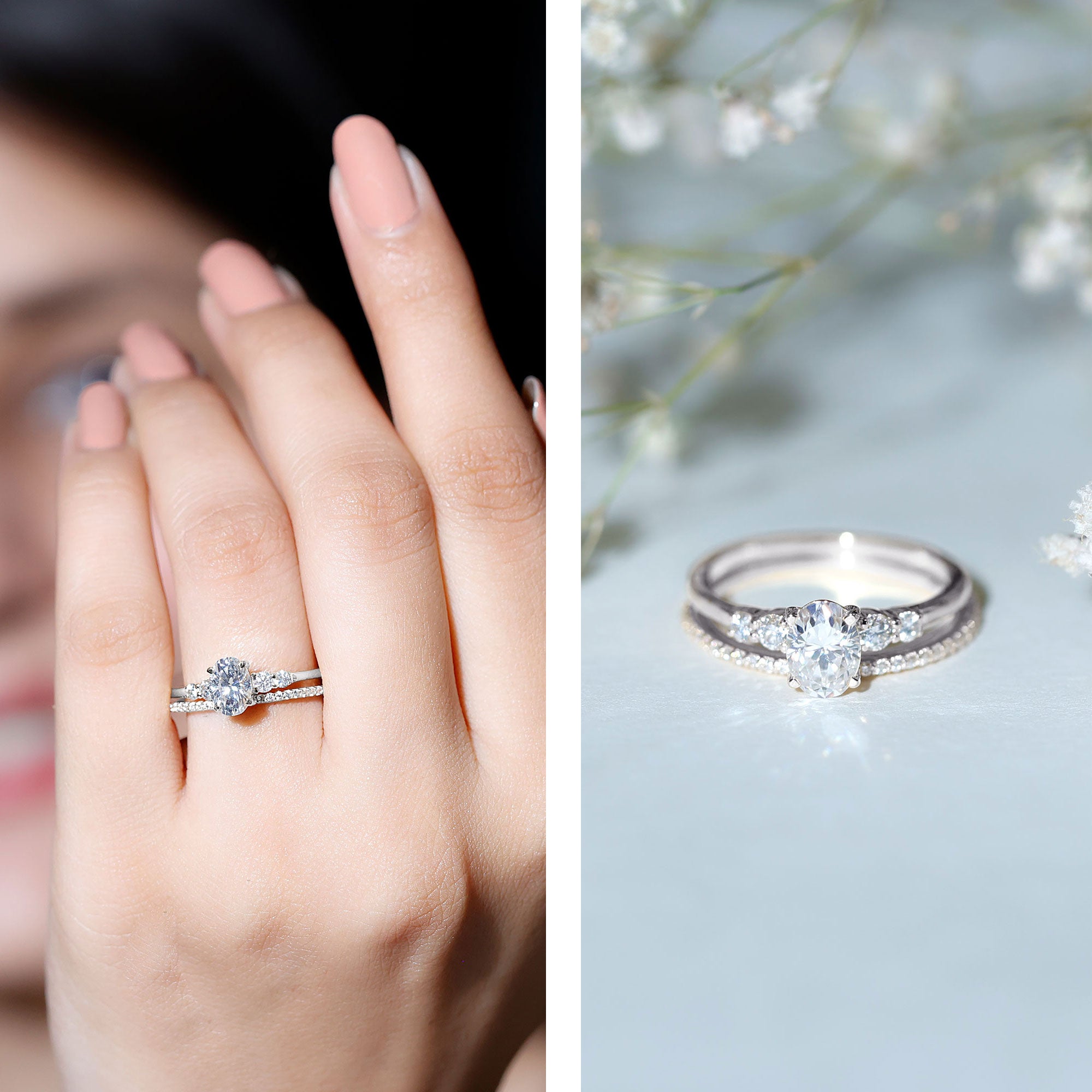 IGI Certified Lab Grown Diamond Engagement Ring with Wedding Band Lab - ( E-VS1 ) - Rosec Jewels