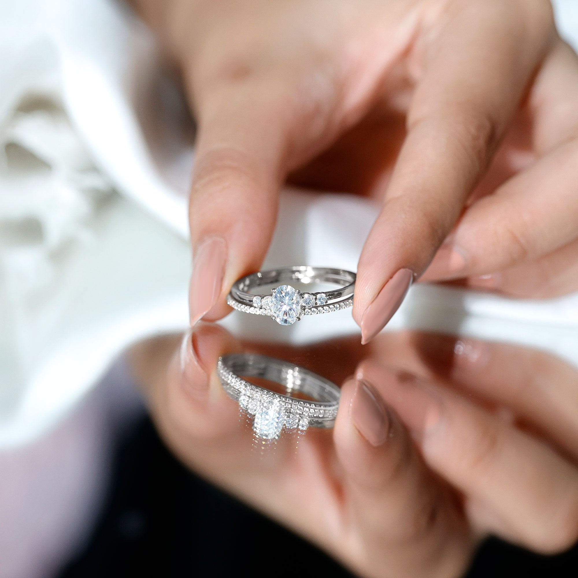 IGI Certified Lab Grown Diamond Engagement Ring with Wedding Band Lab - ( E-VS1 ) - Rosec Jewels