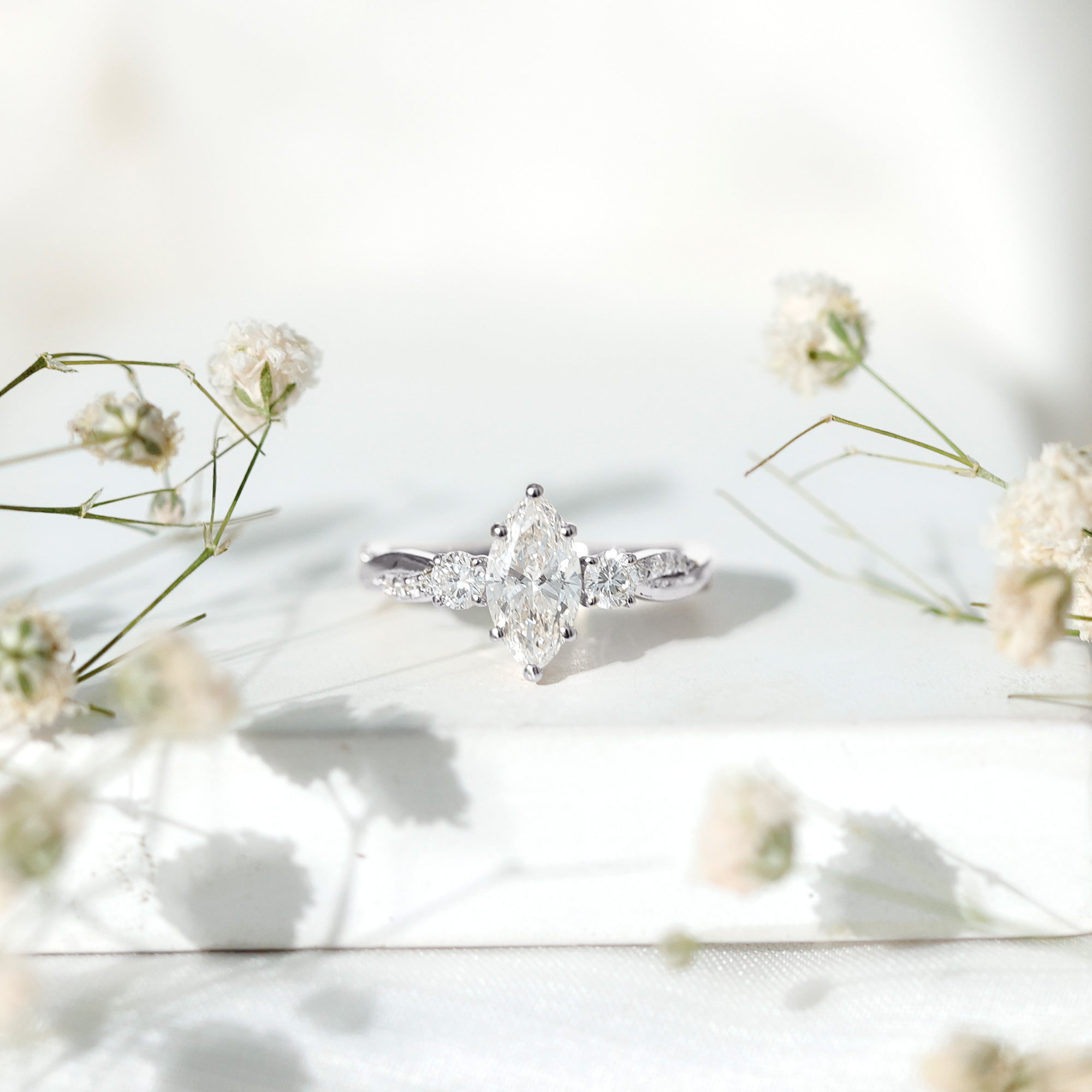 1 Carat Marquise Cut Lab Grown Diamond Designer Engagement Ring IGI Certified Lab - ( E-VS1 ) - Rosec Jewels