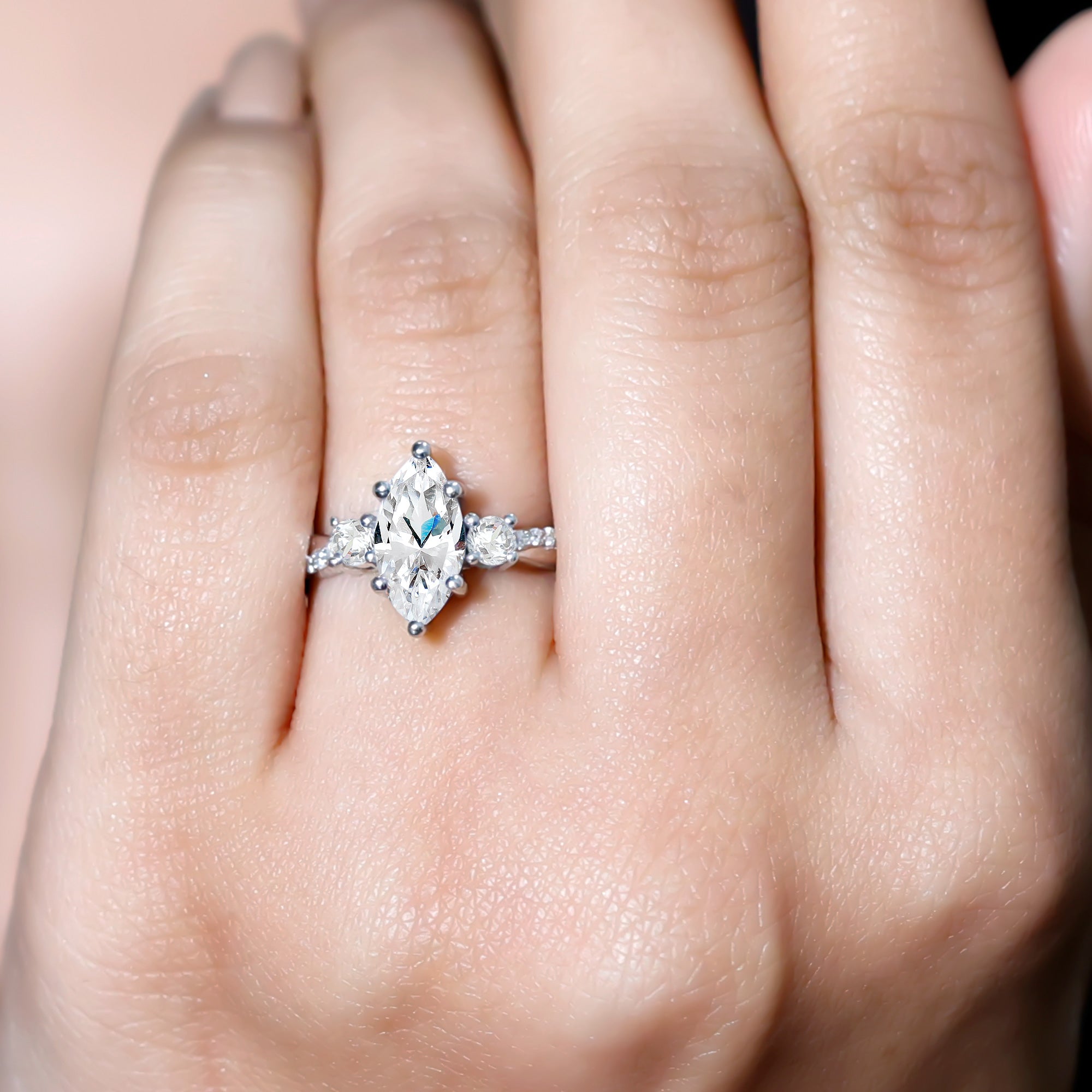 1 Carat Marquise Cut Lab Grown Diamond Designer Engagement Ring IGI Certified Lab - ( E-VS1 ) - Rosec Jewels