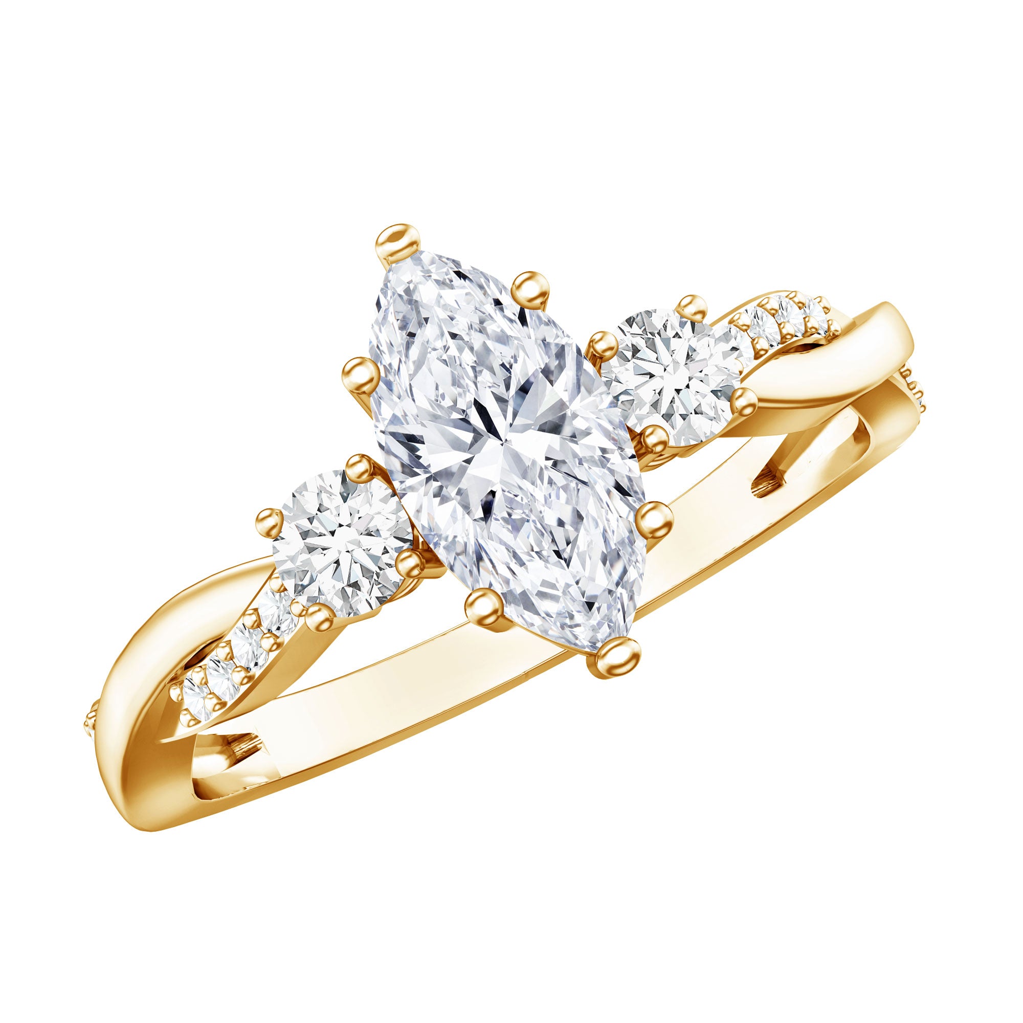 1 Carat Marquise Cut Lab Grown Diamond Designer Engagement Ring IGI Certified Lab - ( E-VS1 ) - Rosec Jewels