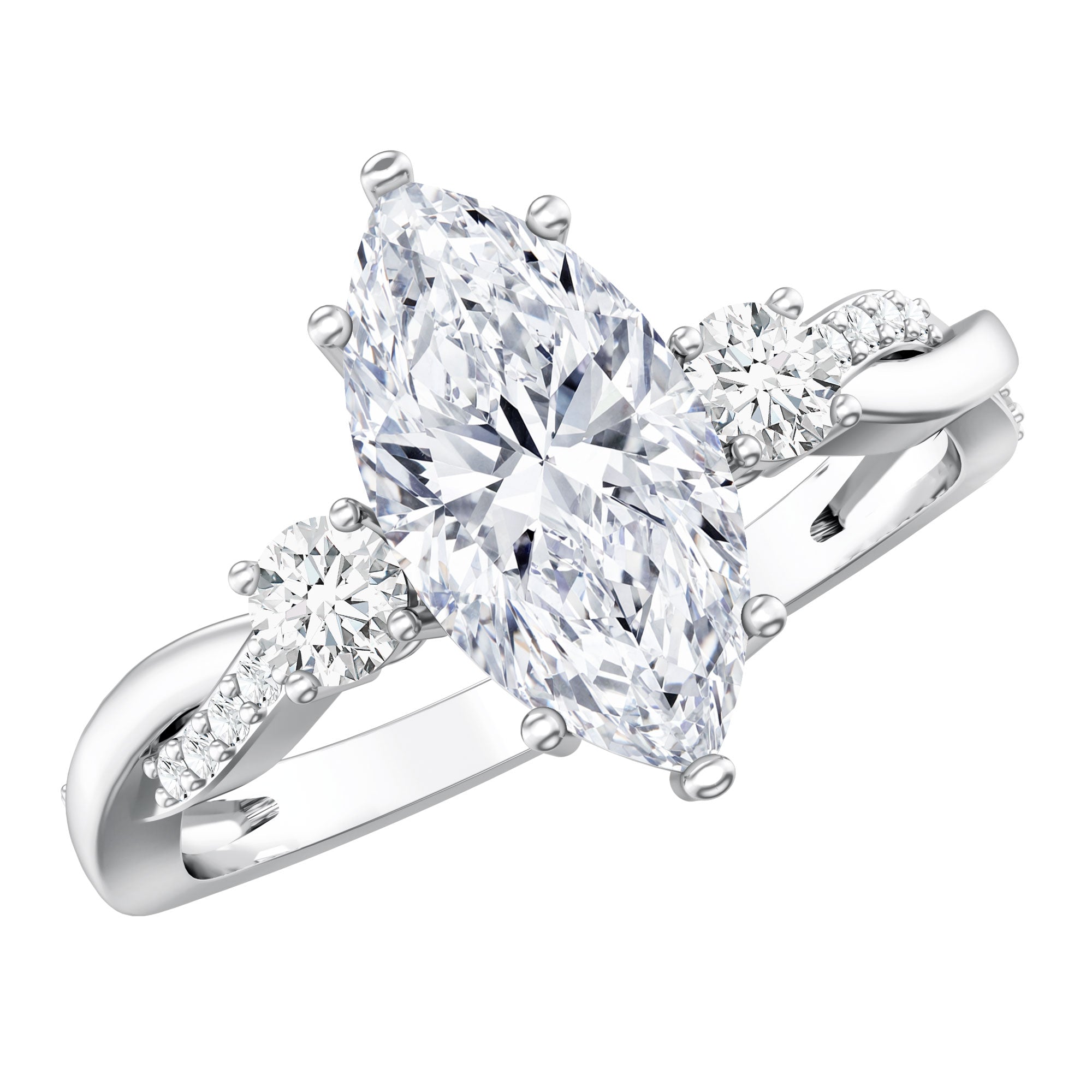 2 Carat Marquise Cut Lab Grown Diamond Crossover Engagement Ring with IGI Certificate Lab - ( E-VS1 ) - Rosec Jewels