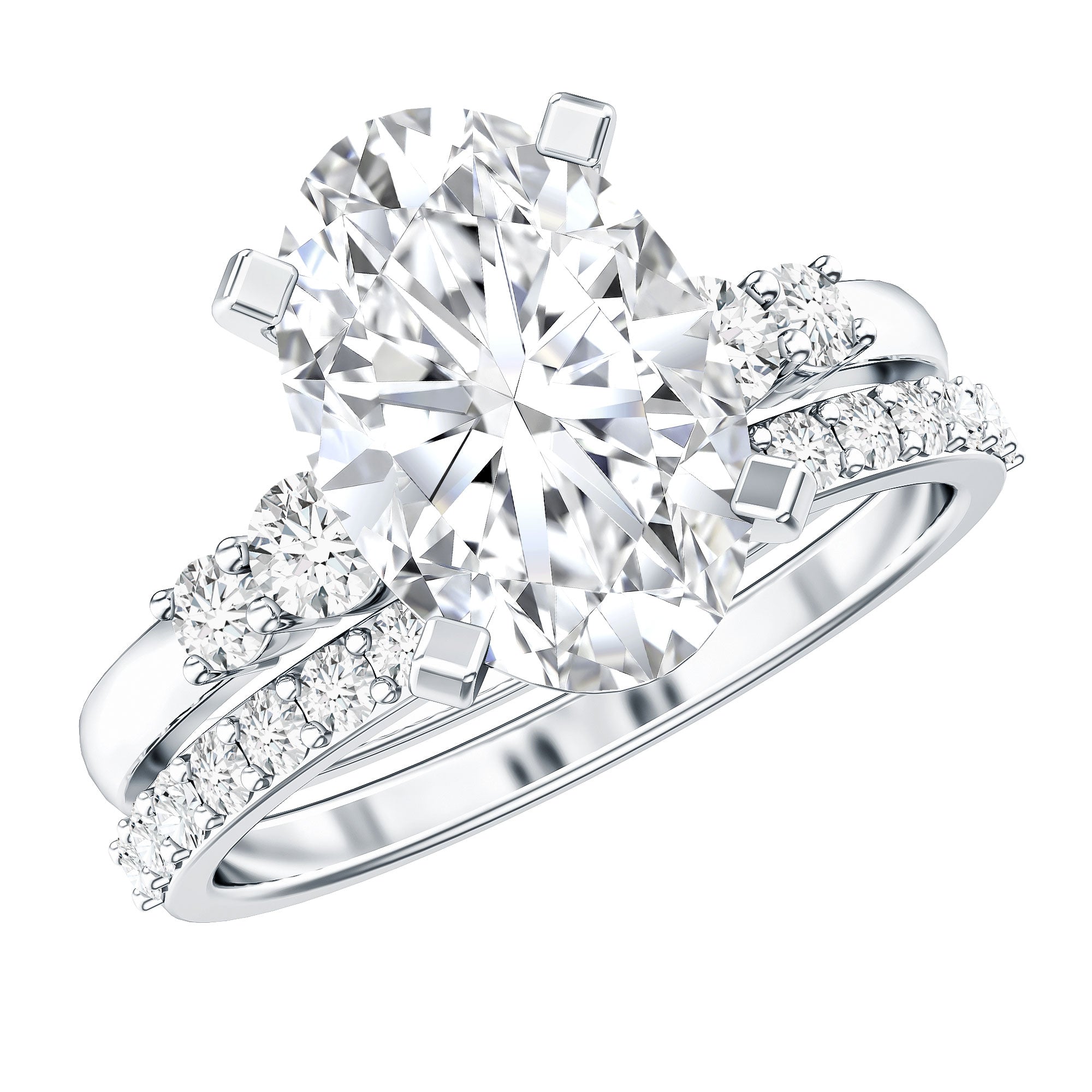 4 Carat Oval Wedding Ring Set with IGI Certified Lab Grown Diamond Lab - ( E-VS1 ) - Rosec Jewels