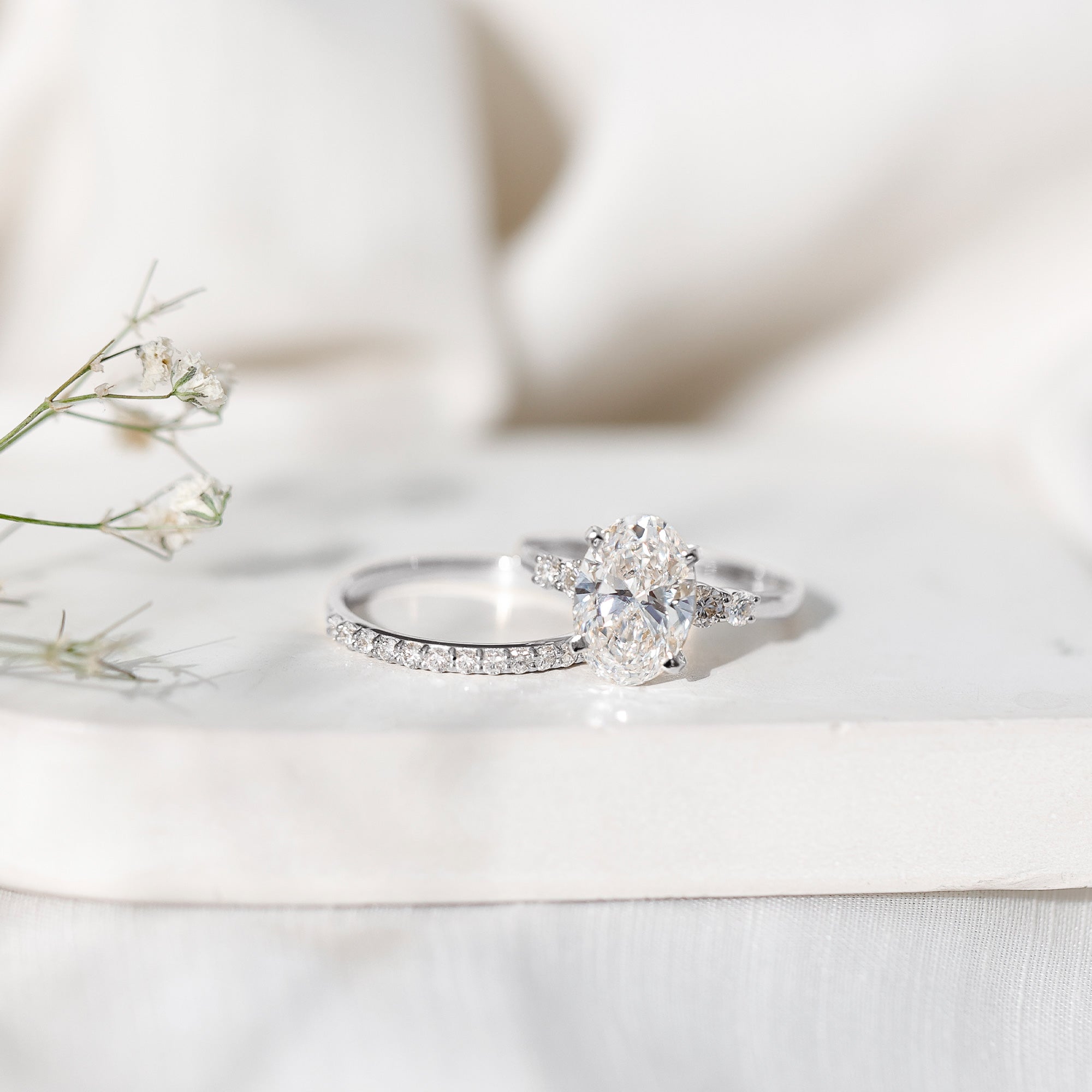 4 Carat Oval Wedding Ring Set with IGI Certified Lab Grown Diamond Lab - ( E-VS1 ) - Rosec Jewels