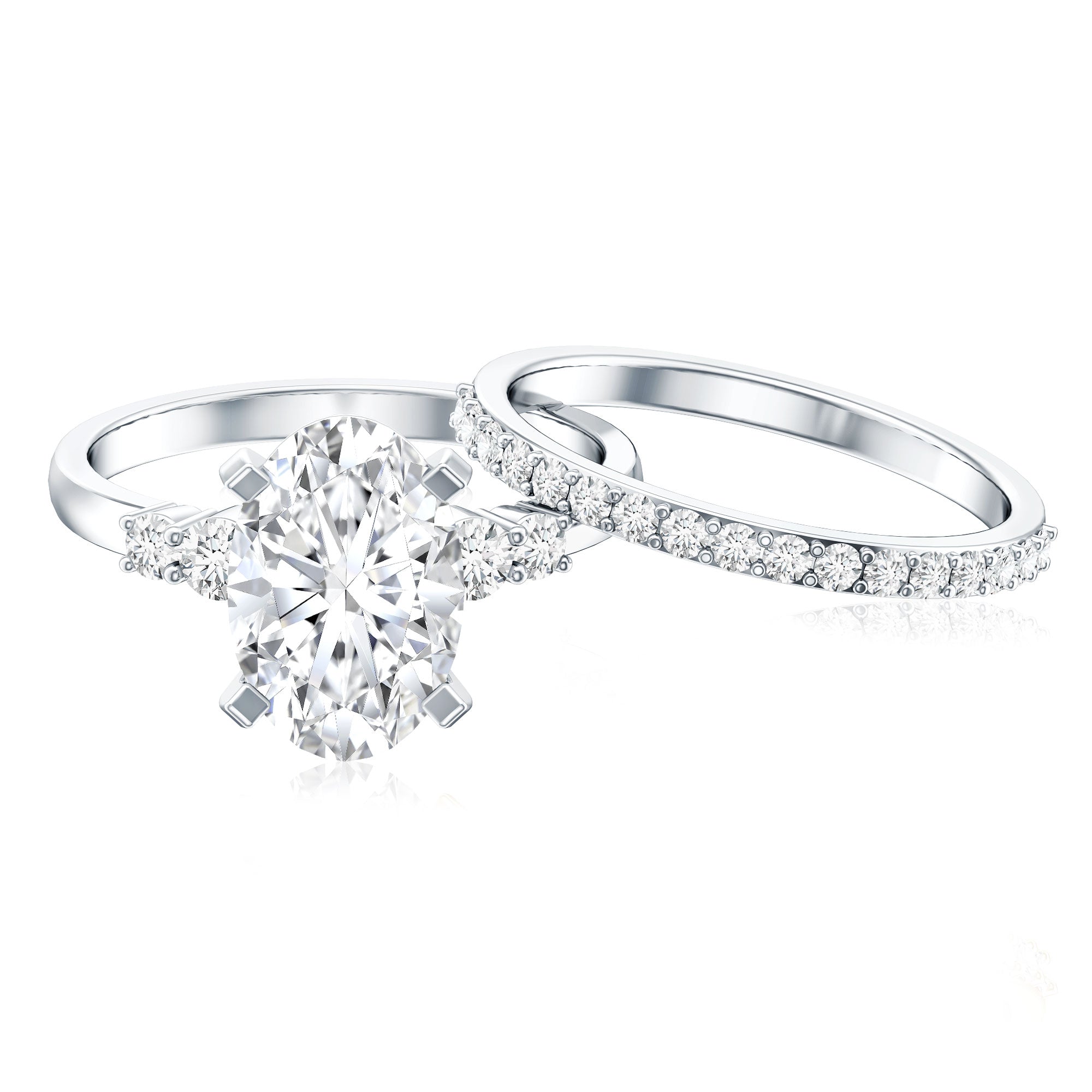 4 Carat Oval Wedding Ring Set with IGI Certified Lab Grown Diamond Lab - ( EF-VS ) - Rosec Jewels
