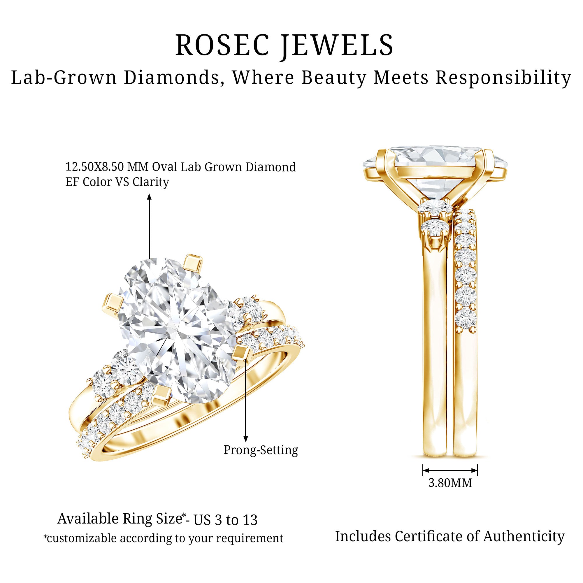 4 Carat Oval Wedding Ring Set with IGI Certified Lab Grown Diamond Lab - ( EF-VS ) - Rosec Jewels