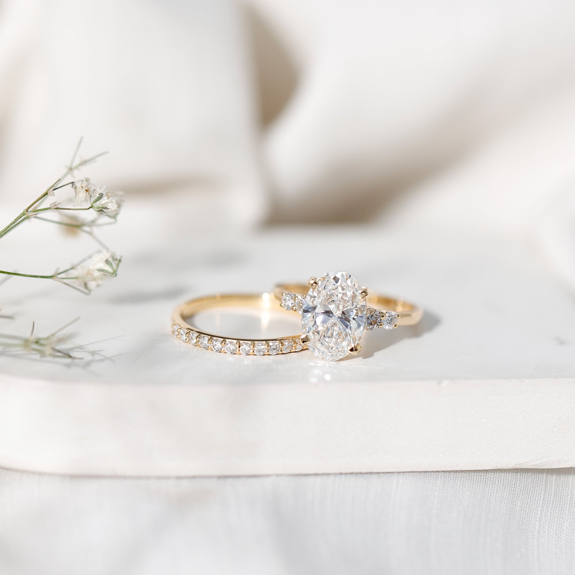 4 Carat Oval Wedding Ring Set with IGI Certified Lab Grown Diamond Lab - ( E-VS1 ) - Rosec Jewels