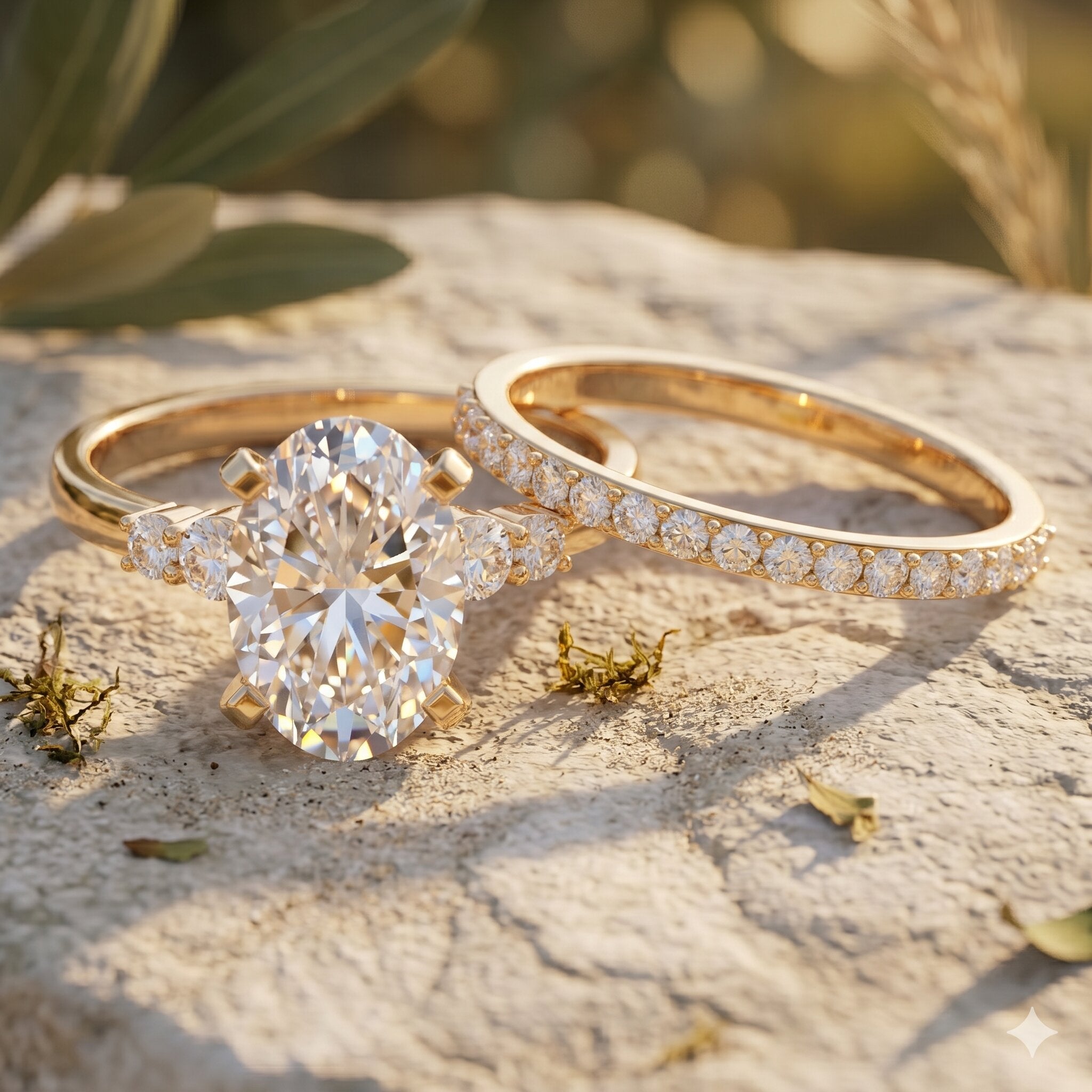 4 Carat Oval Wedding Ring Set with IGI Certified Lab Grown Diamond Lab - ( EF-VS ) - Rosec Jewels