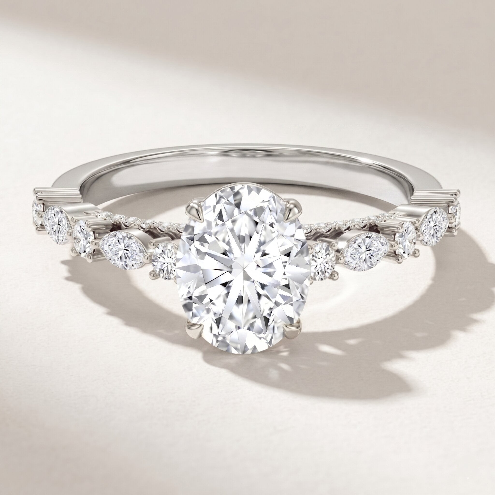 2 Carat Oval Lab Grown Diamond Engagement Ring with IGI Certificate Lab - ( E-VS1 ) - Rosec Jewels