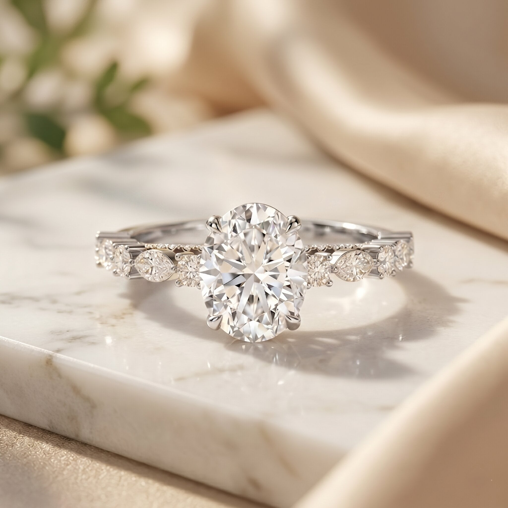 2 Carat Oval Lab Grown Diamond Engagement Ring with IGI Certificate Lab - ( E-VS1 ) - Rosec Jewels