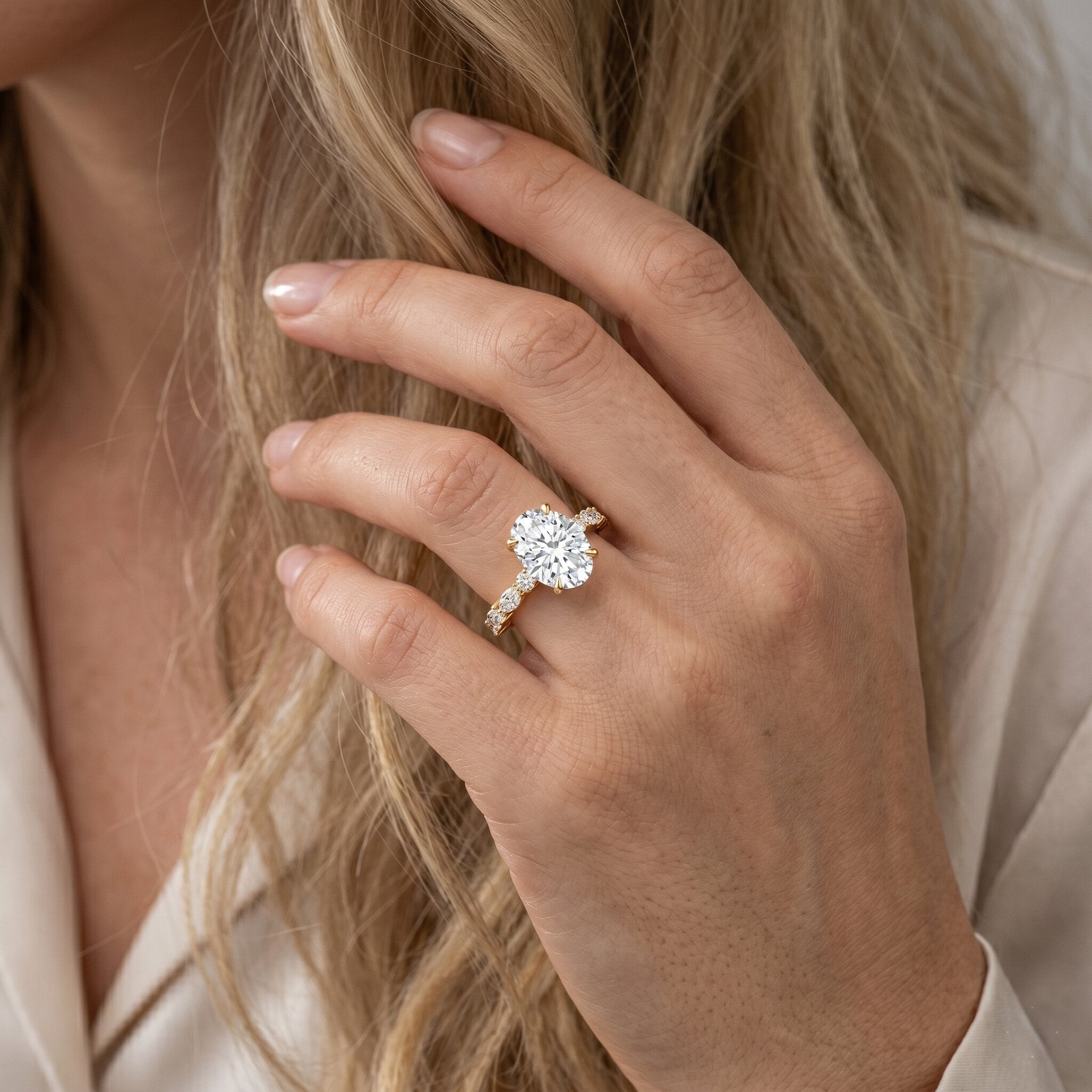2 Carat Oval Lab Grown Diamond Engagement Ring with IGI Certificate Lab - ( E-VS1 ) - Rosec Jewels