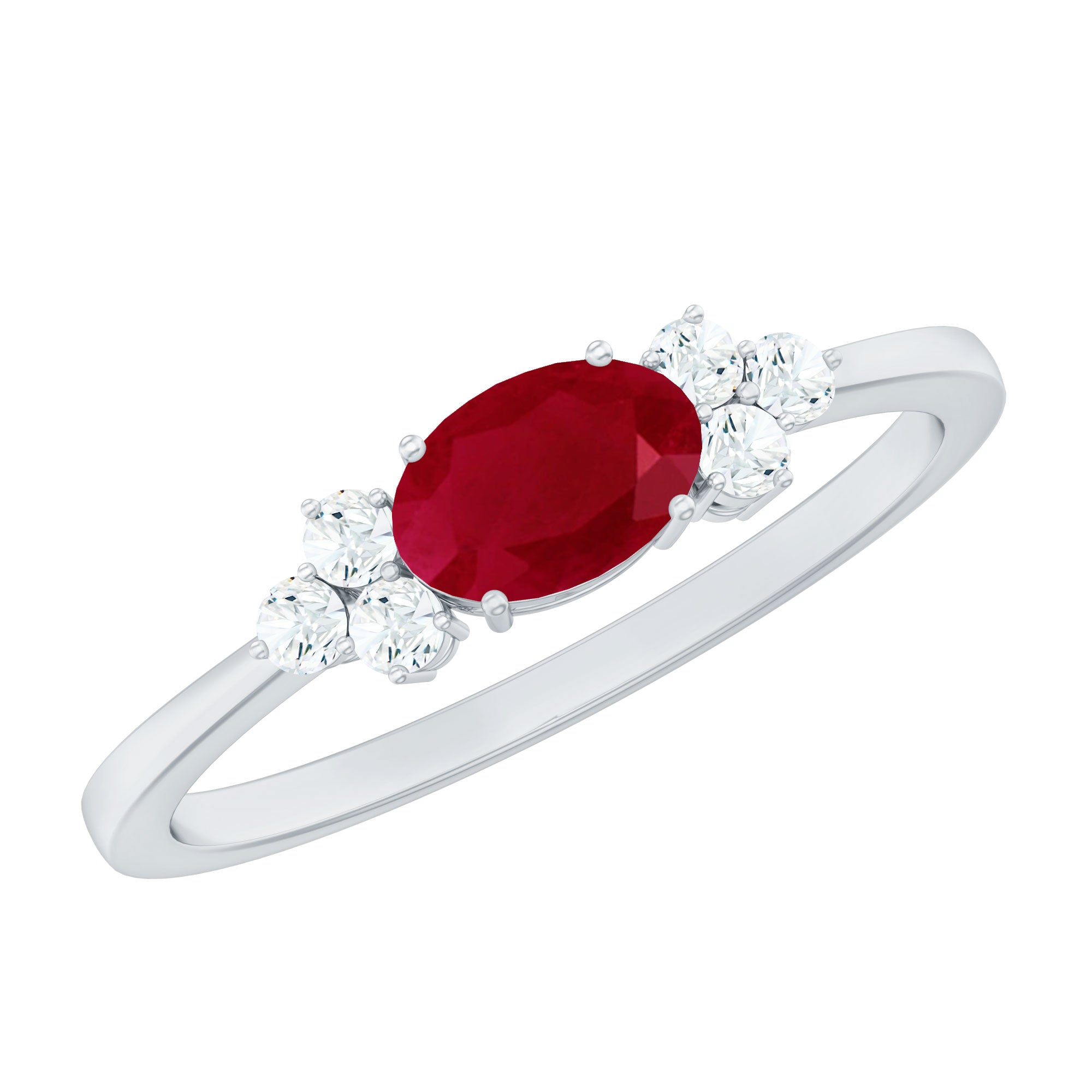 Rosec Jewels-East West Style 0.6 Carat Ruby Oval Promise Ring with Diamond