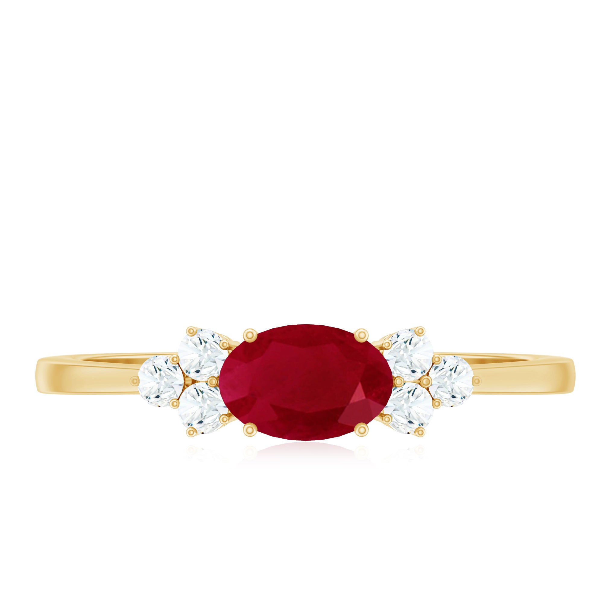 Rosec Jewels-East West Style 0.6 Carat Ruby Oval Promise Ring with Diamond