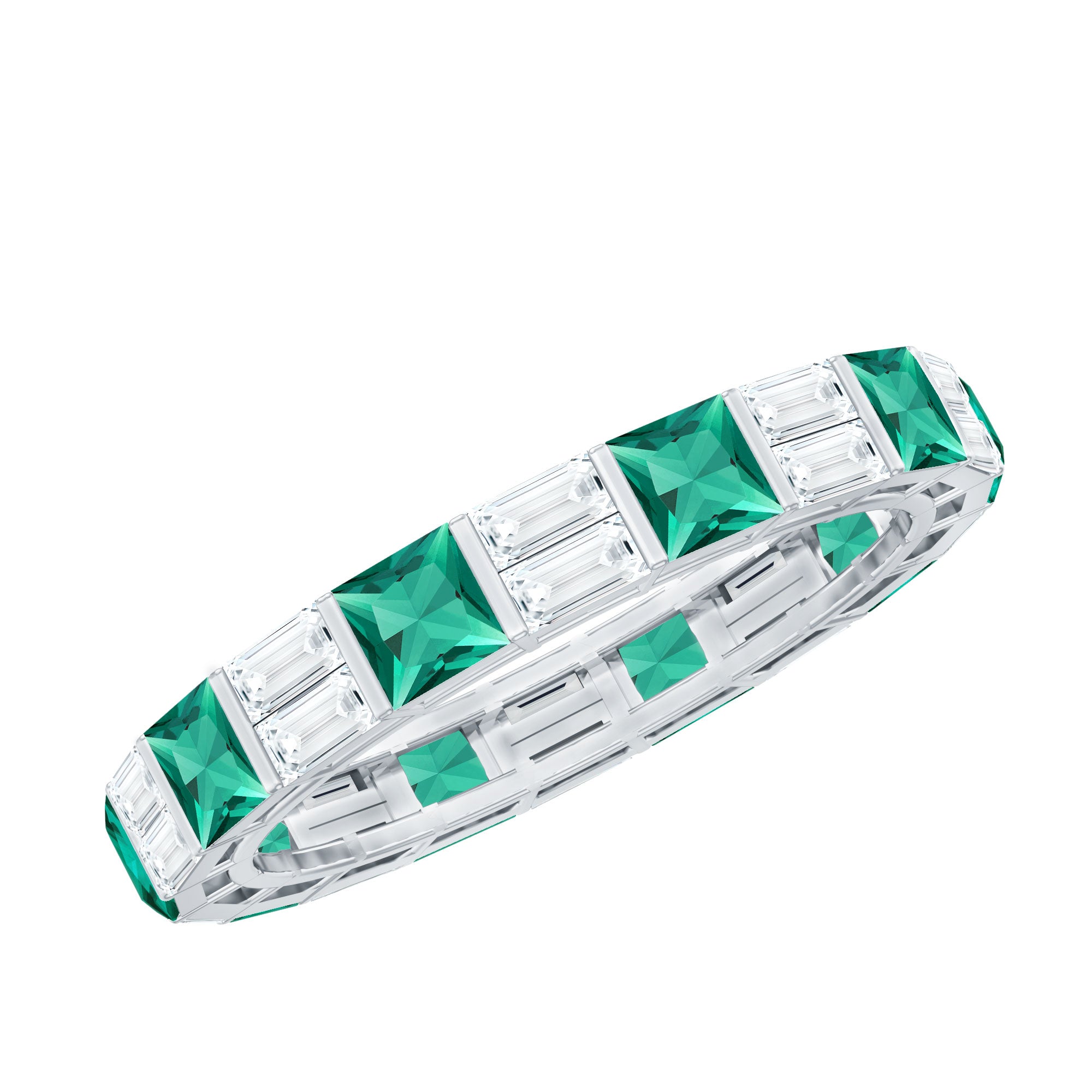 Lab Created Emerald And Moissanite Eternity Wedding Band