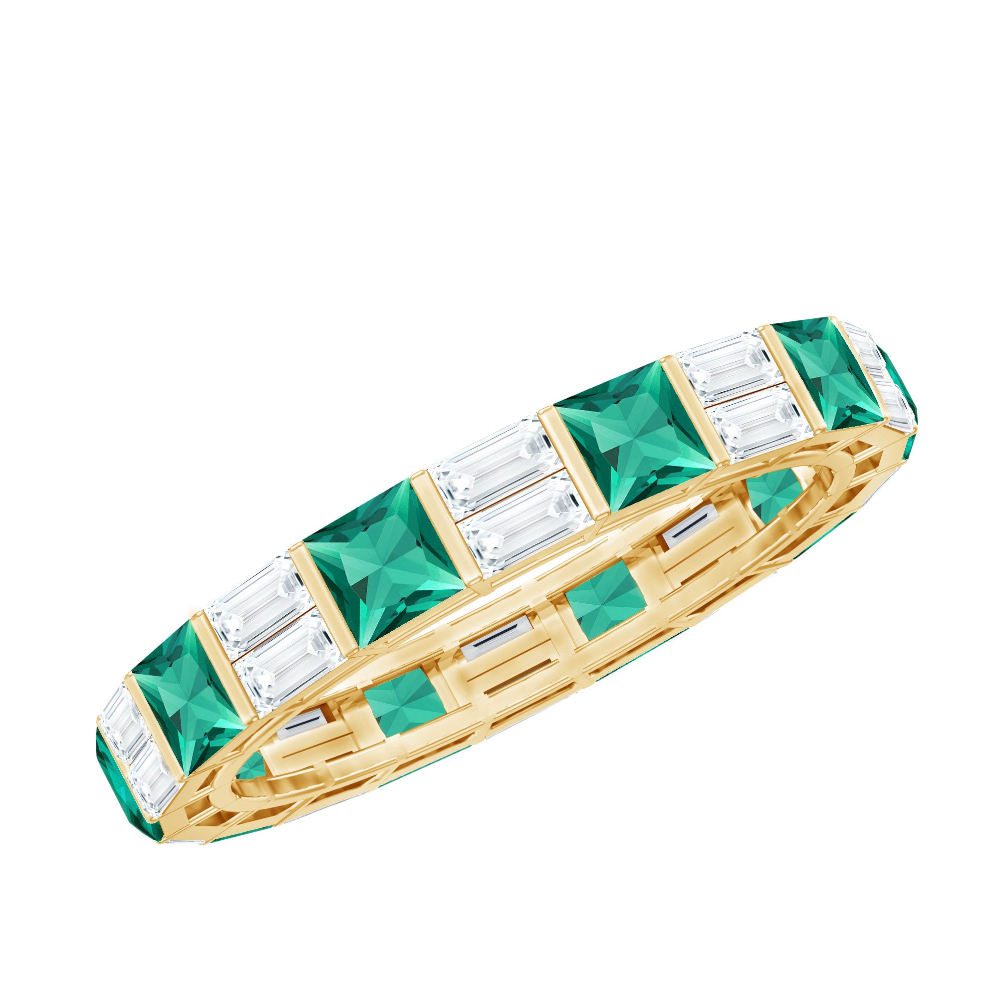 Lab Created Emerald And Moissanite Eternity Wedding Band AAAA - Rosec Jewels