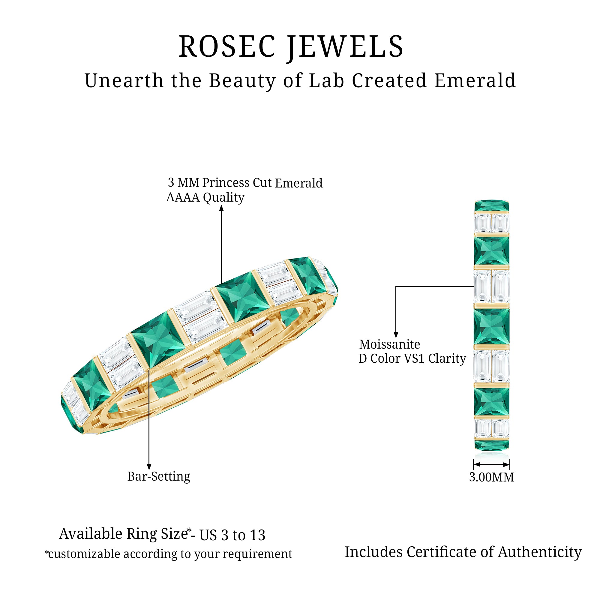 Lab Created Emerald And Moissanite Eternity Wedding Band AAAA - Rosec Jewels