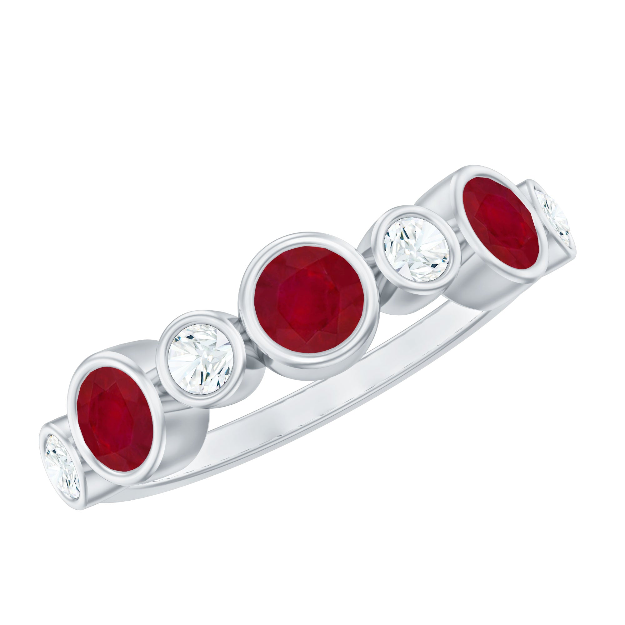 Alternate Ruby and Diamond Half Eternity Ring in Bezel Setting