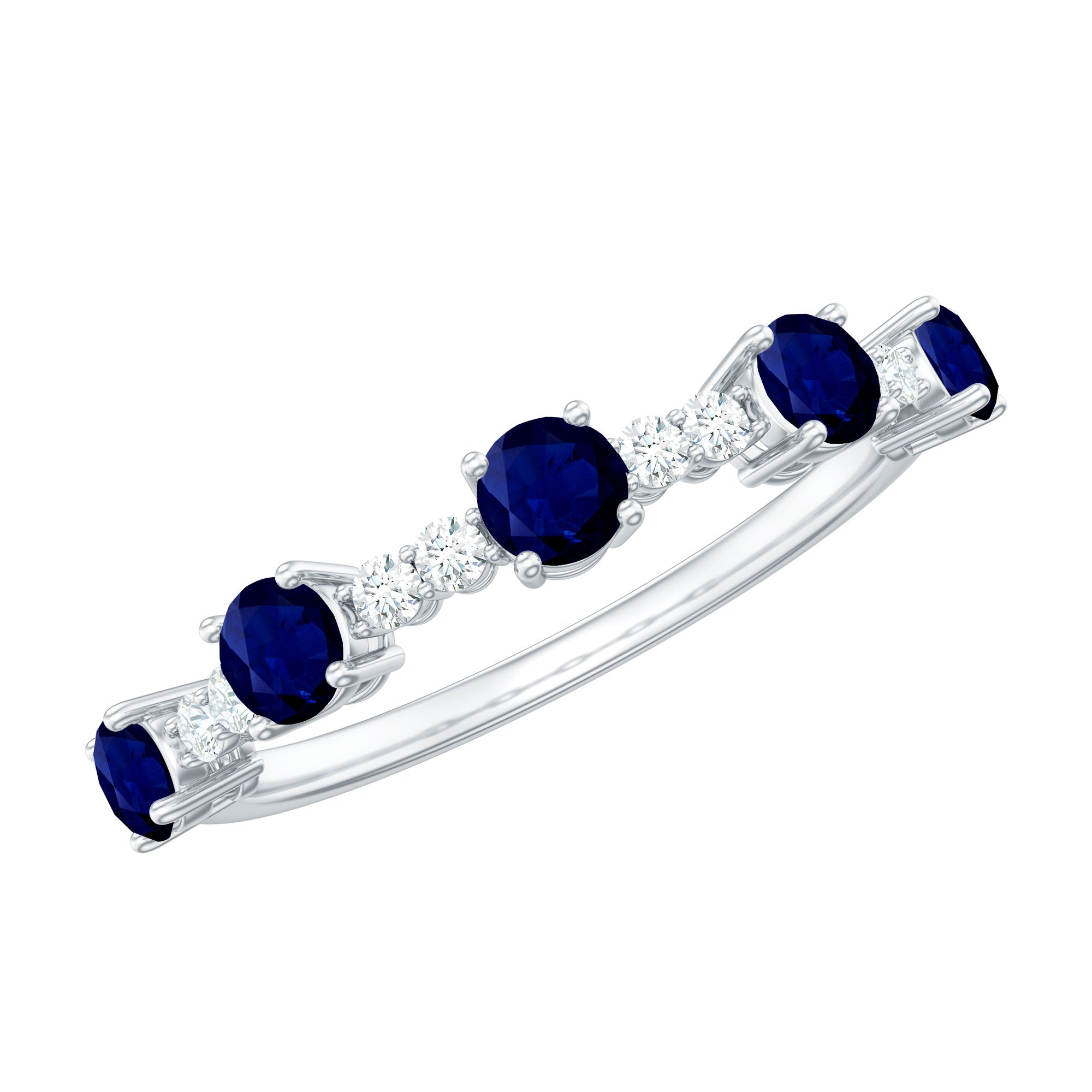 Rosec Jewels-Round Blue Sapphire and Diamond Half Eternity Ring