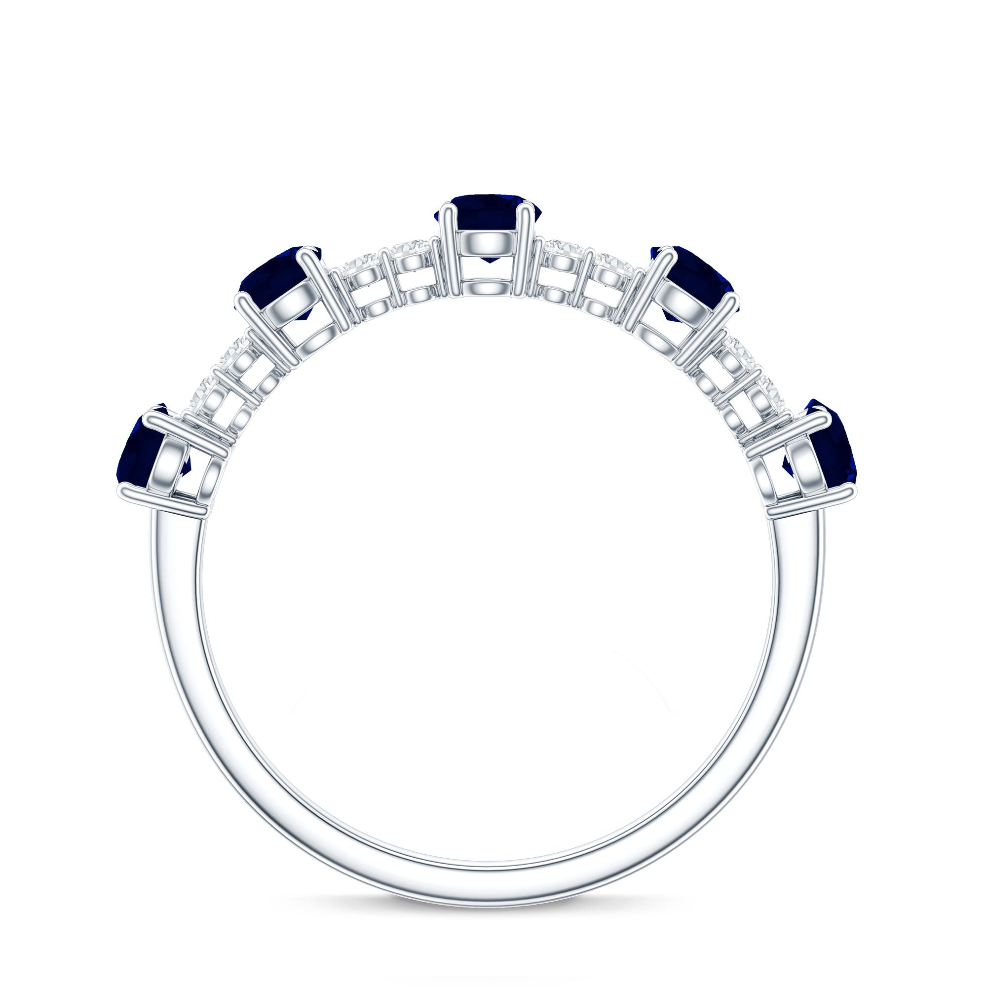 Round Blue Sapphire and Diamond Half Eternity Ring AAA - Rosec Jewels