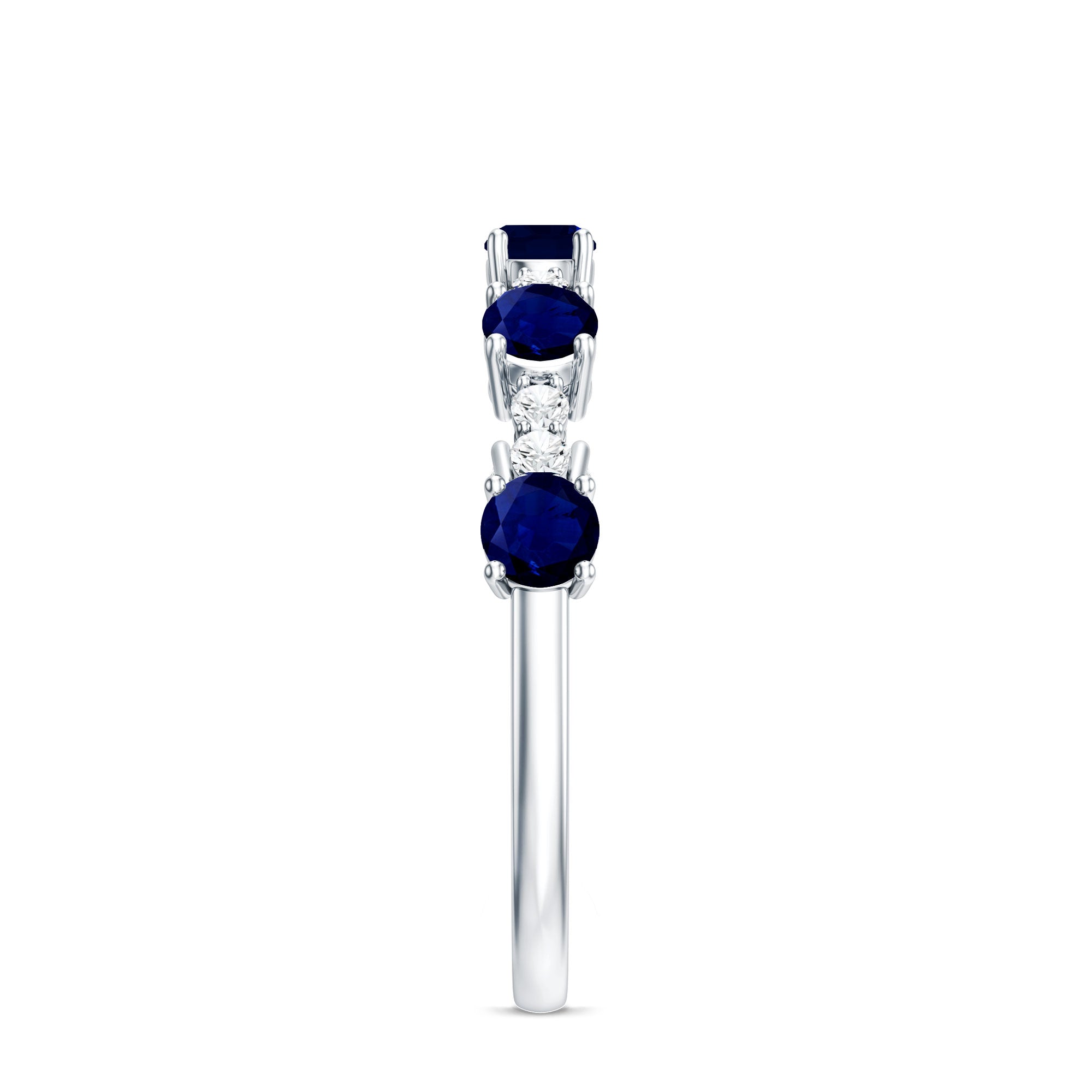 Round Blue Sapphire and Diamond Half Eternity Ring AAA - Rosec Jewels