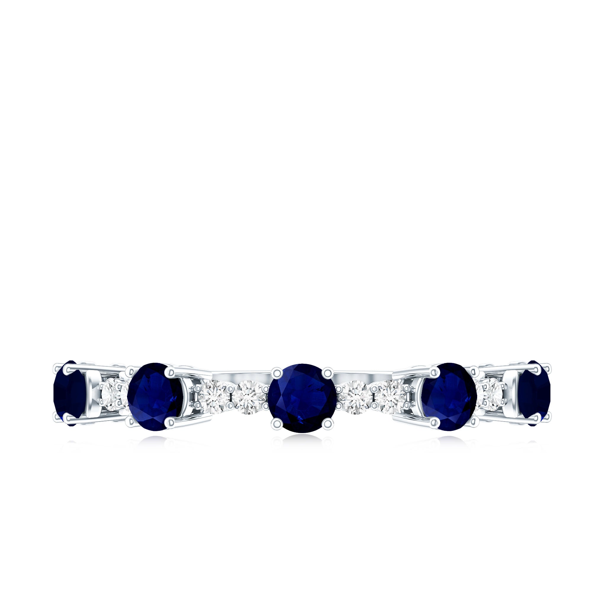 Round Blue Sapphire and Diamond Half Eternity Ring AAA - Rosec Jewels