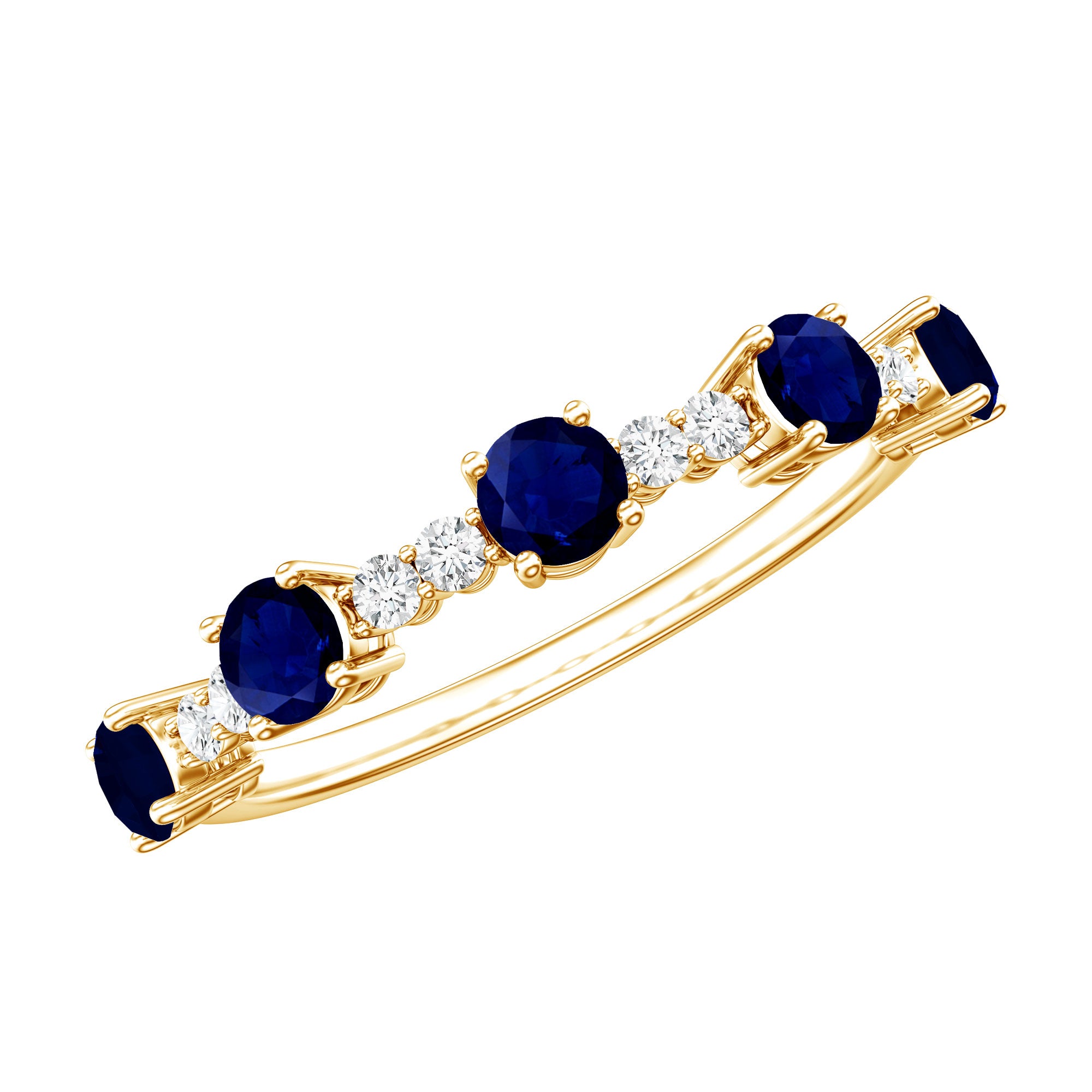 Round Blue Sapphire and Diamond Half Eternity Ring AAA - Rosec Jewels