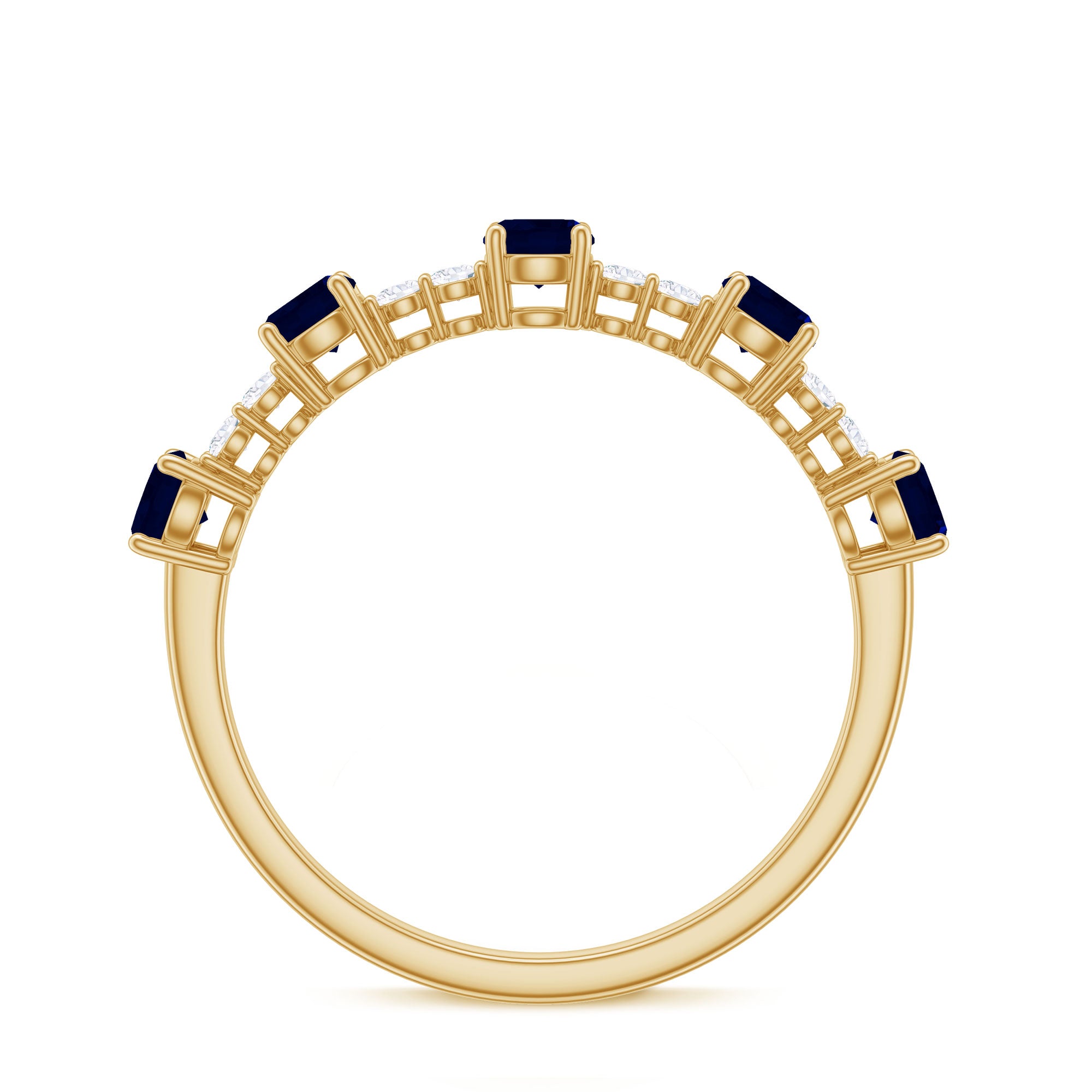 Rosec Jewels-Round Blue Sapphire and Diamond Half Eternity Ring