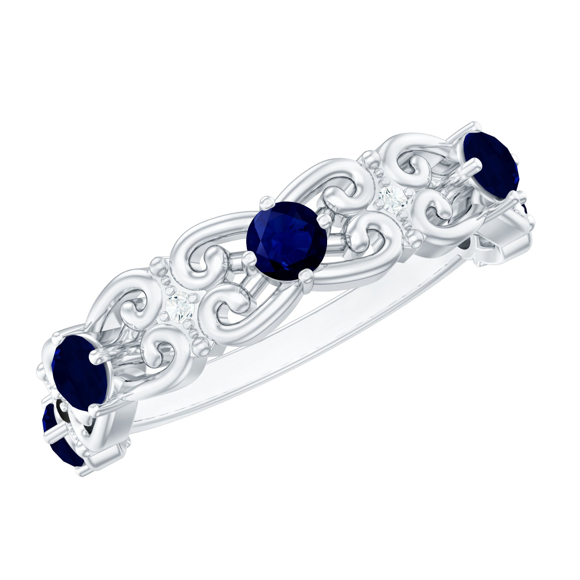 Blue Sapphire and Moissanite Vintage Stackable Ring